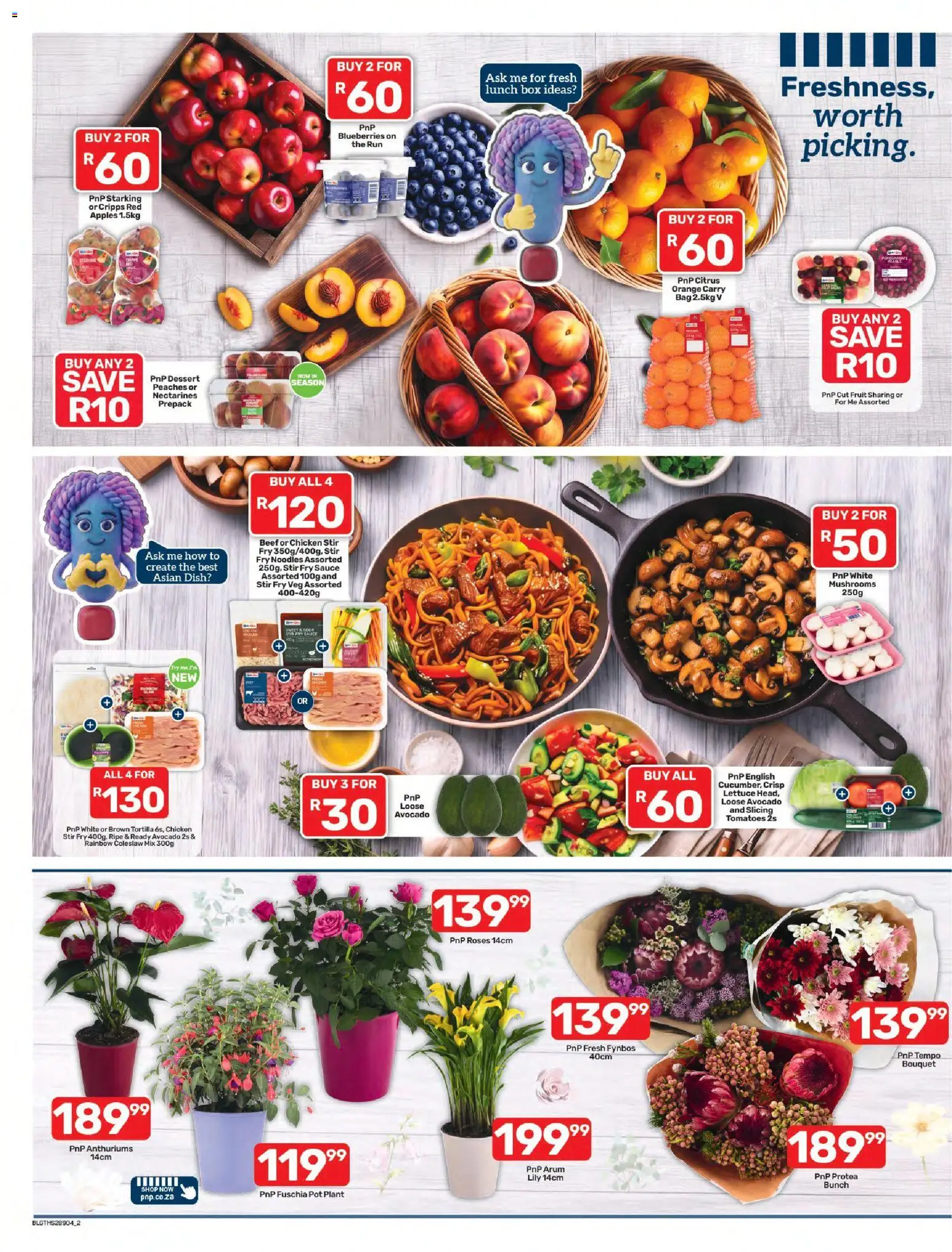 New Pick n Pay catalogue – valid from 05/10/2026 | Page: 2 | Products: Mushrooms, Box, Apples, Lettuce