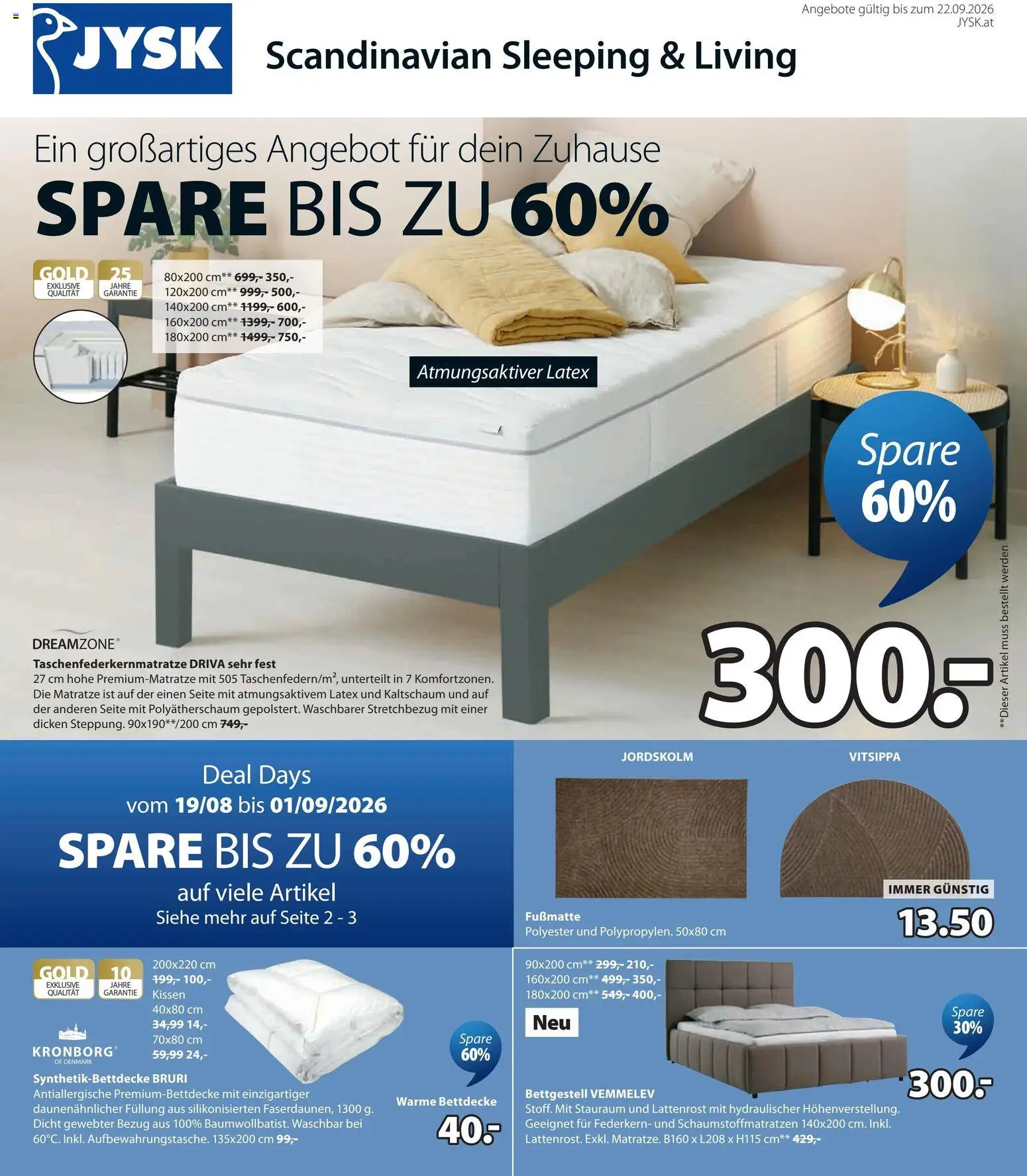 JYSK Prospekt aktuell gültig ab 18.08.2026 | Seite: 1 | Produkte: Matratze, Kissen, Lattenrost