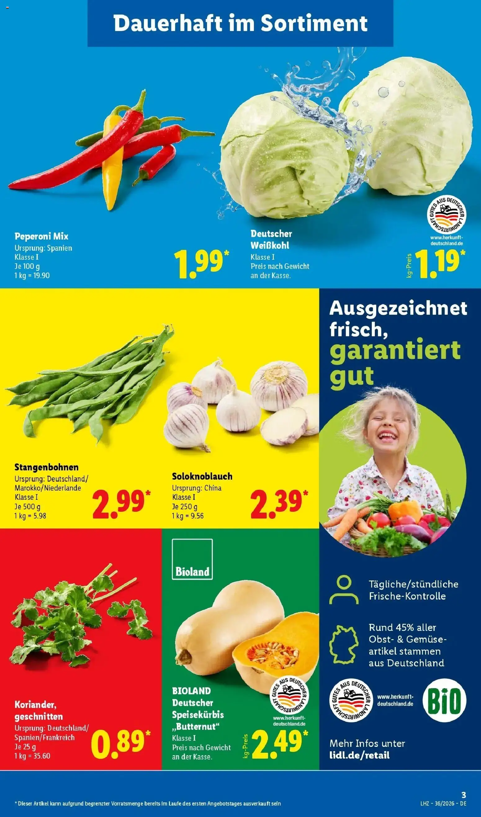 Lidl Prospekt Senftenberg (ab 31.08.2026) zum Blättern » Angebote | Seite: 3 | Produkte: Gewicht, Gemüse, Obst