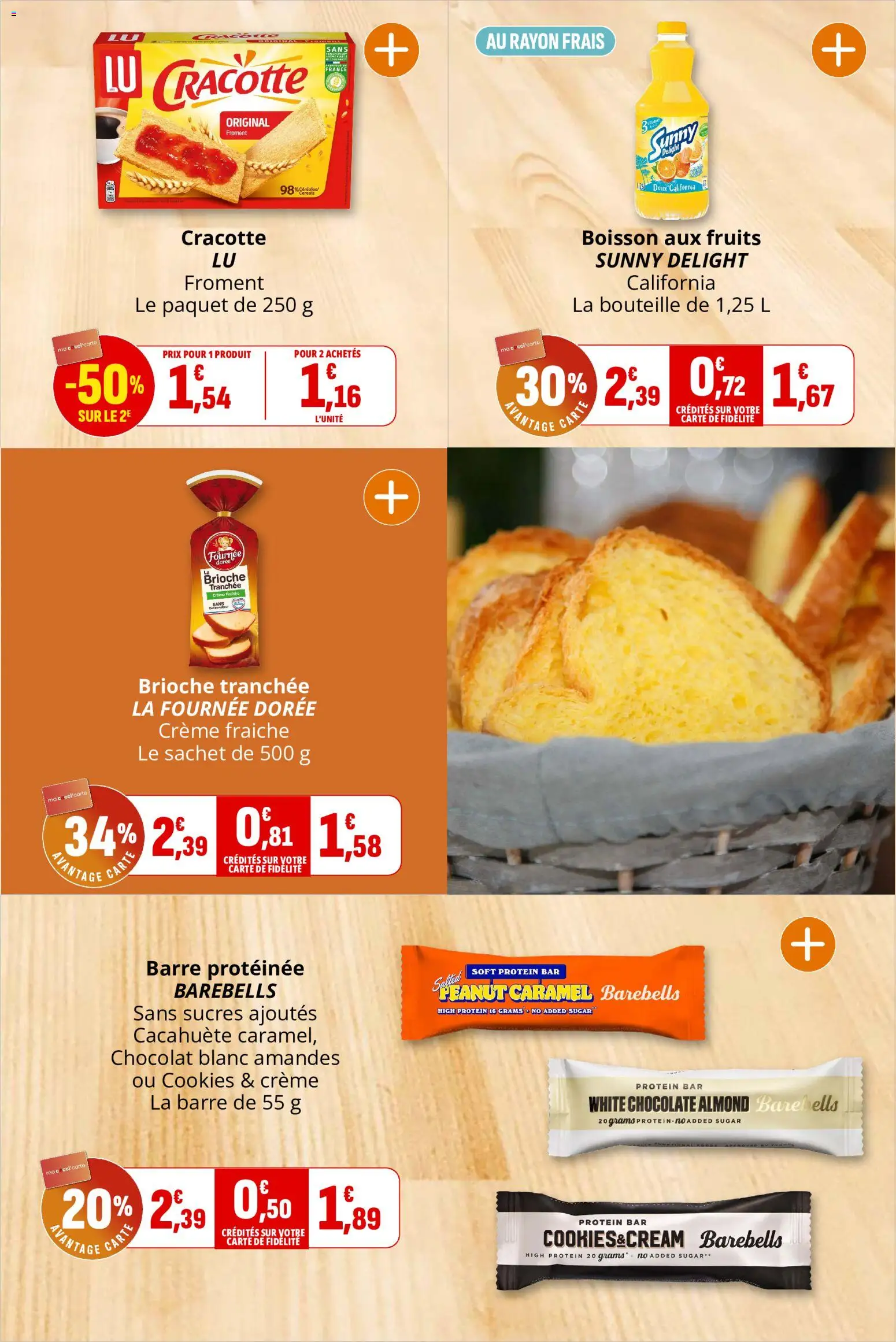 {H1} | Page: 22 | Produits: Barre protéinée, Boisson aux fruits, Brioche tranchée, Crème fraiche