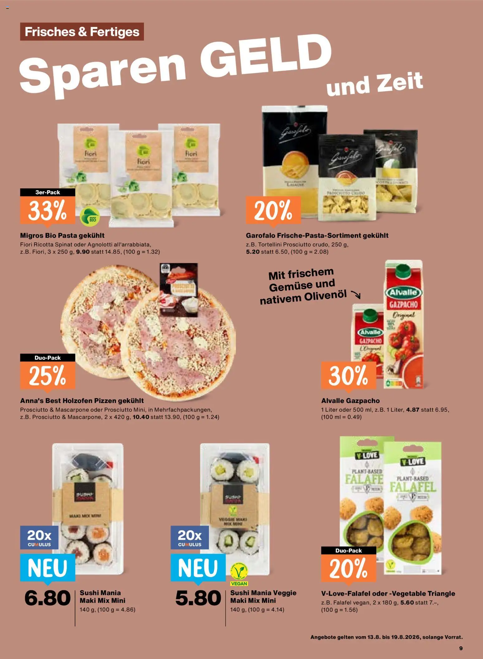 Migros aktionen – gültig ab 13.08.2026 | Seite: 9 | Produkte: Mascarpone, Pizza, Pasta, Ricotta
