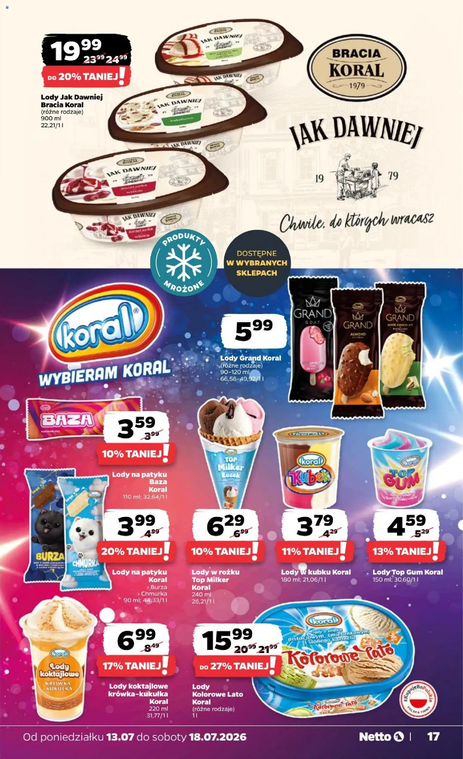 Netto gazetka od poniedziałku od 13.07.2026 | Strona: 17 | Produkty: Top, Krowka, Lody na patyku, Lody