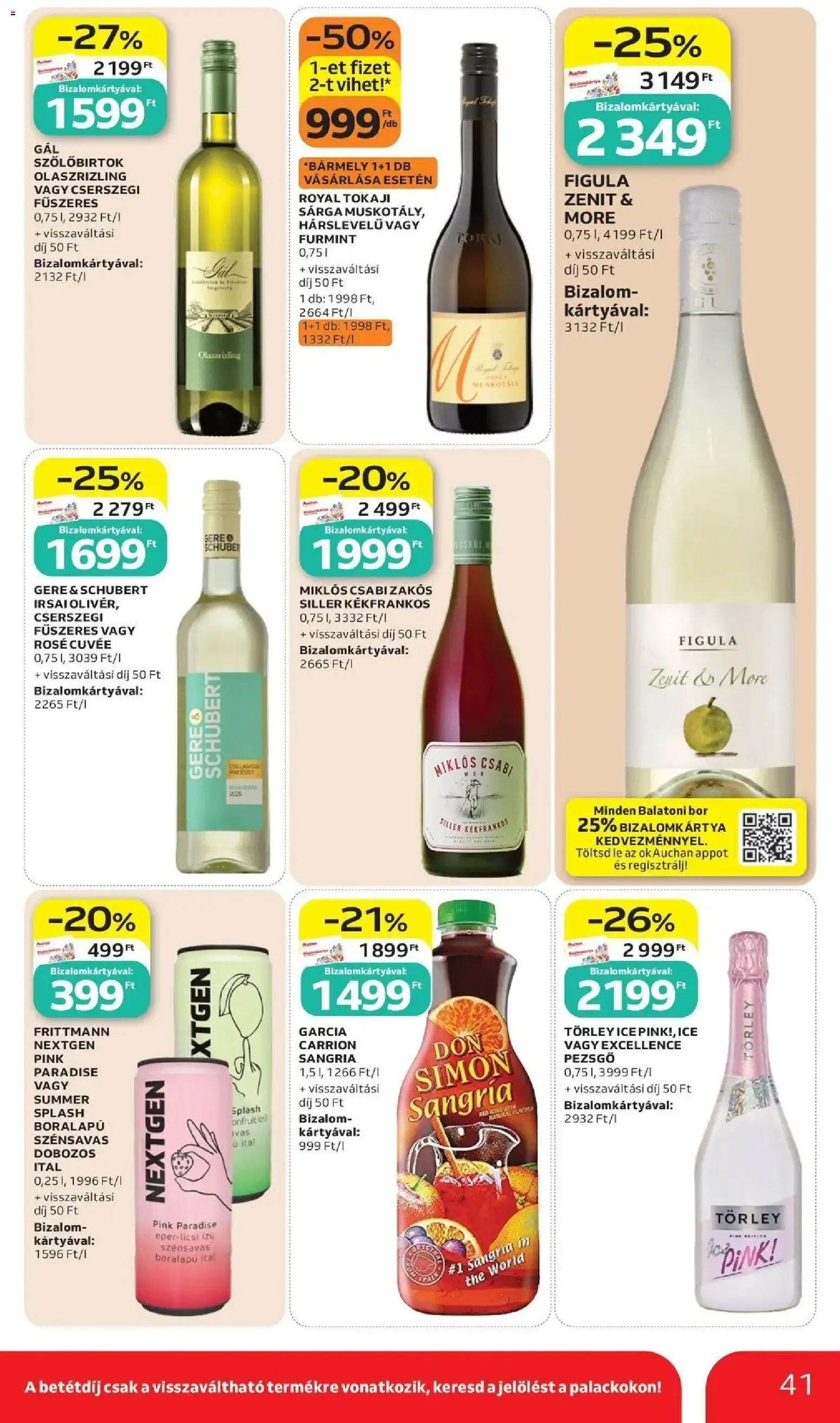 Auchan akciós ujság - amely érvényes a következő dátumtól: 2026.07.02. | Oldal: 41 | Termékek: Sangria, Pezsgő, Bor