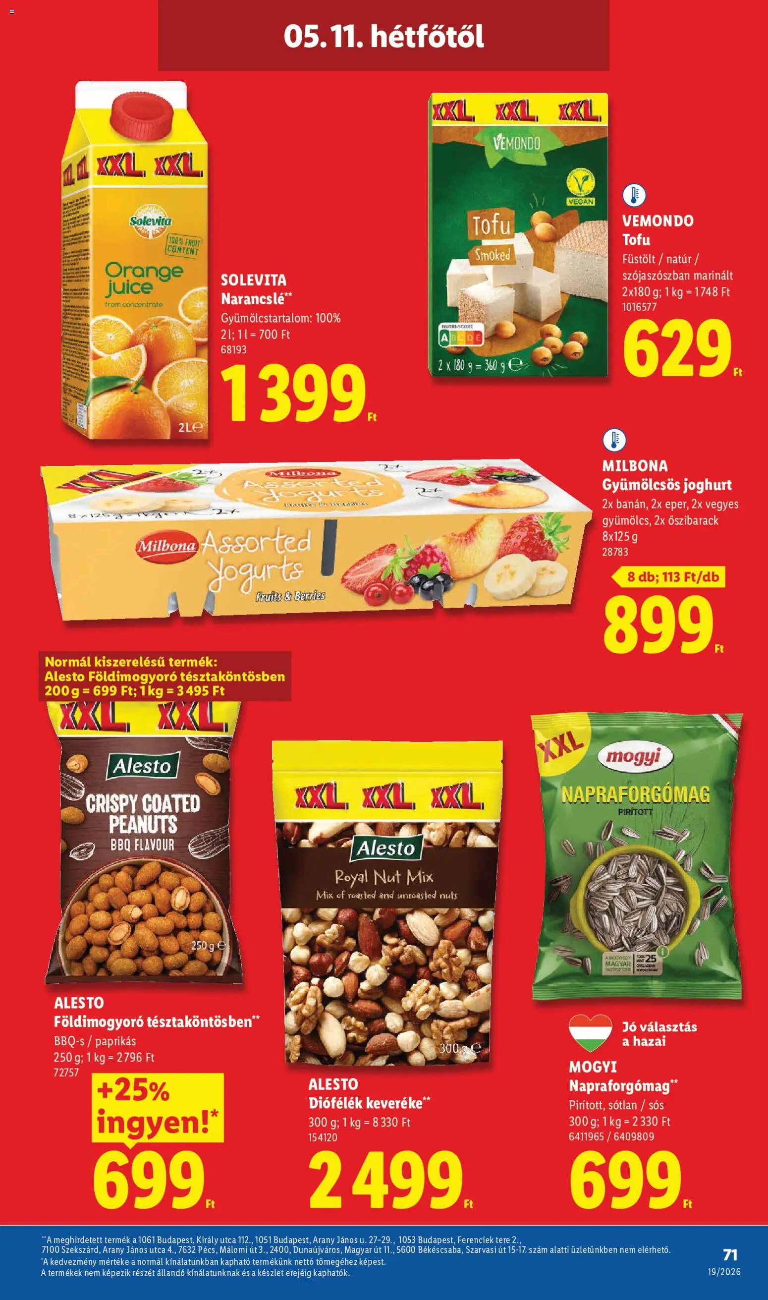 Lidl akciós ujság - amely érvényes a következő dátumtól: 07.05.2026 | Oldal: 71 | Termékek: Őszibarack, Napraforgómag, Vegán, Narancslé