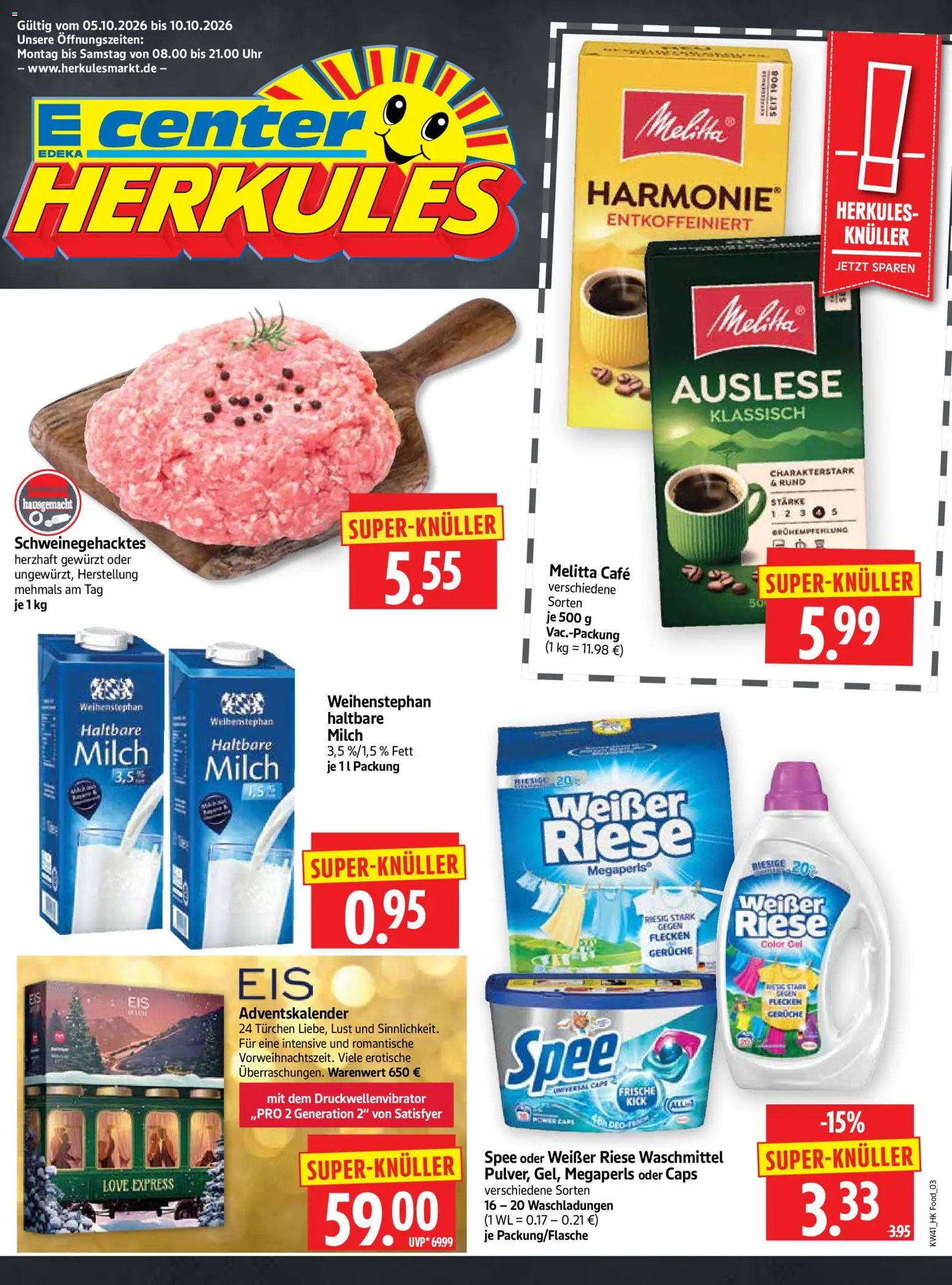 HERKULES Prospekt – gültig ab 05.10.2026 | Seite: 3 | Produkte: Melitta, Haltbare milch, Spee, Waschmittel