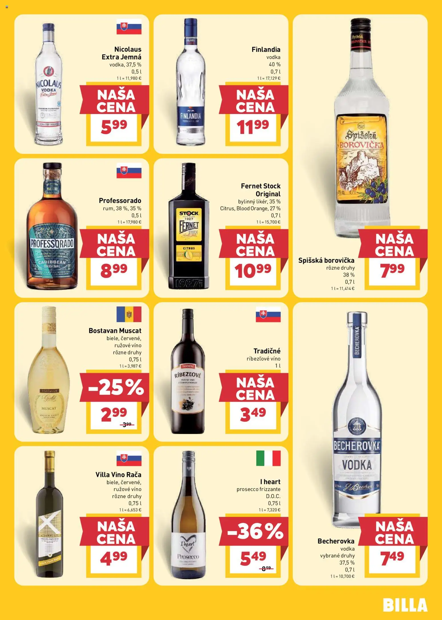 Nové Billa akcie – leták je platný od 19.08.2026 | Strana: 21 | Produkty: Becherovka, Borovička, Gin, Finlandia