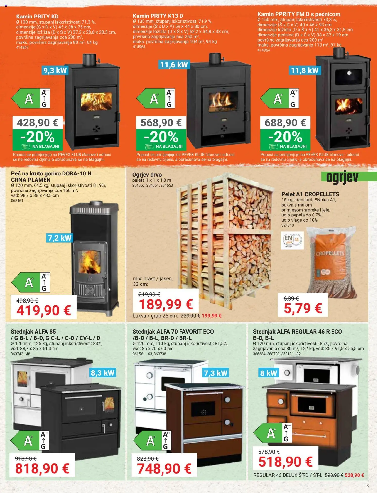 Pevex katalog | vrijedi od 27.08.2026 | Stranica: 3 | Proizvodi: Paleta, Kamin, Štednjak