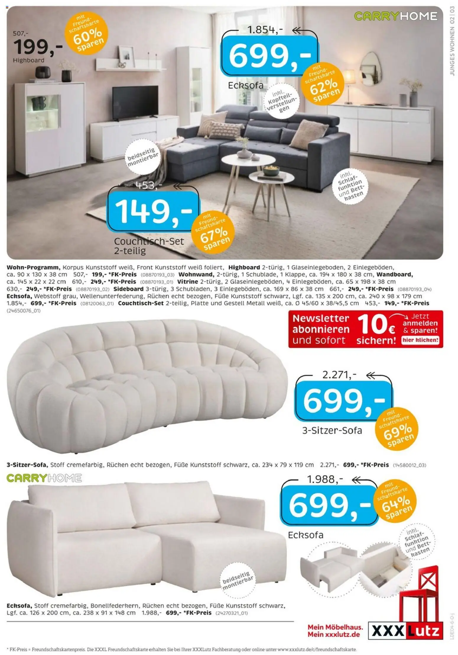 XXXLutz Junges Wohnen – gültig ab 29.03.2026 | Seite: 3 | Produkte: Sideboard, Ecksofa, HIghboard, Bett