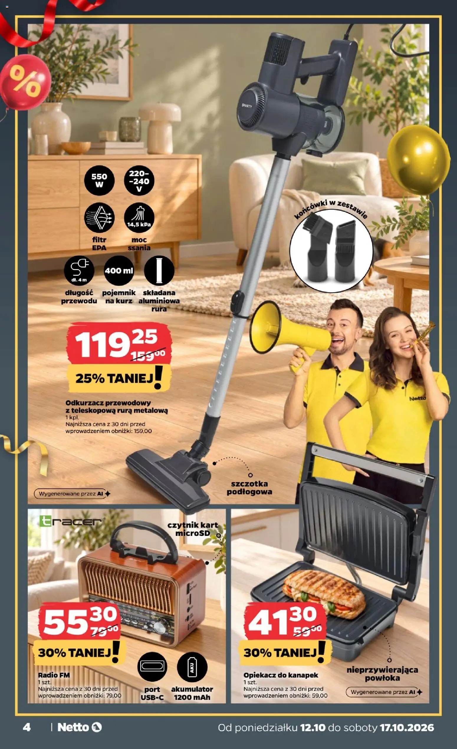 Netto gazetka od poniedziałku NonFood od 12.10.2026 | Strona: 4 | Produkty: Cleaner, Opiekacz, Opiekacz do kanapek, Szczotka
