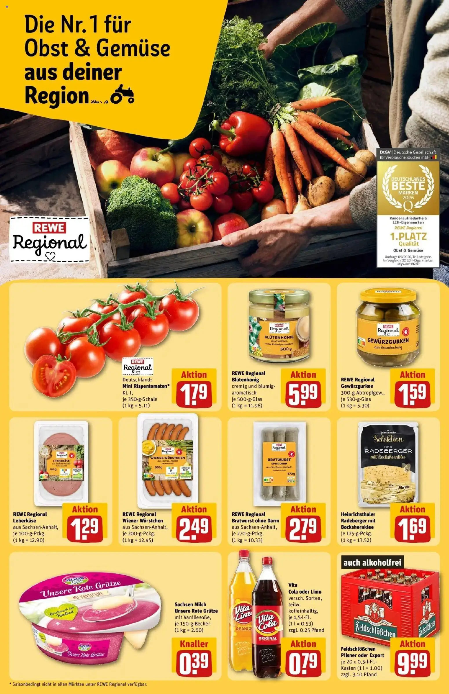 REWE Prospekt ab 07.09.2026 zum Blättern » Angebote | Seite: 26 | Produkte: Cola, Bratwurst, Gemüse, Leberkase