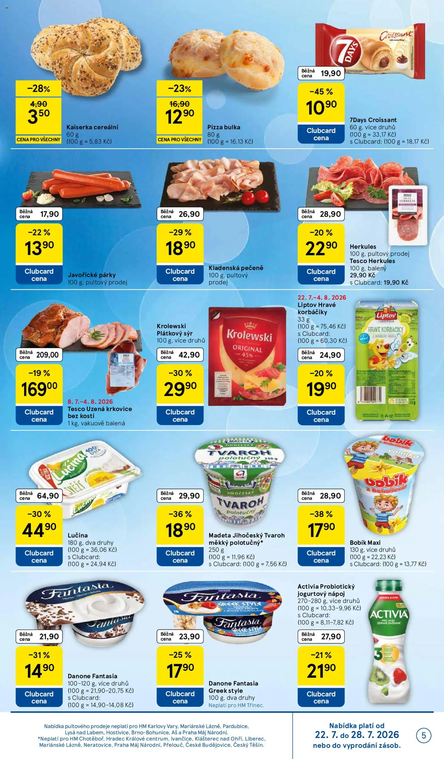 Tesco leták - Hypermarket od 22.07.2026 | Strana: 5 | Produkty: Sýr, Lučina, Párky, Croissant