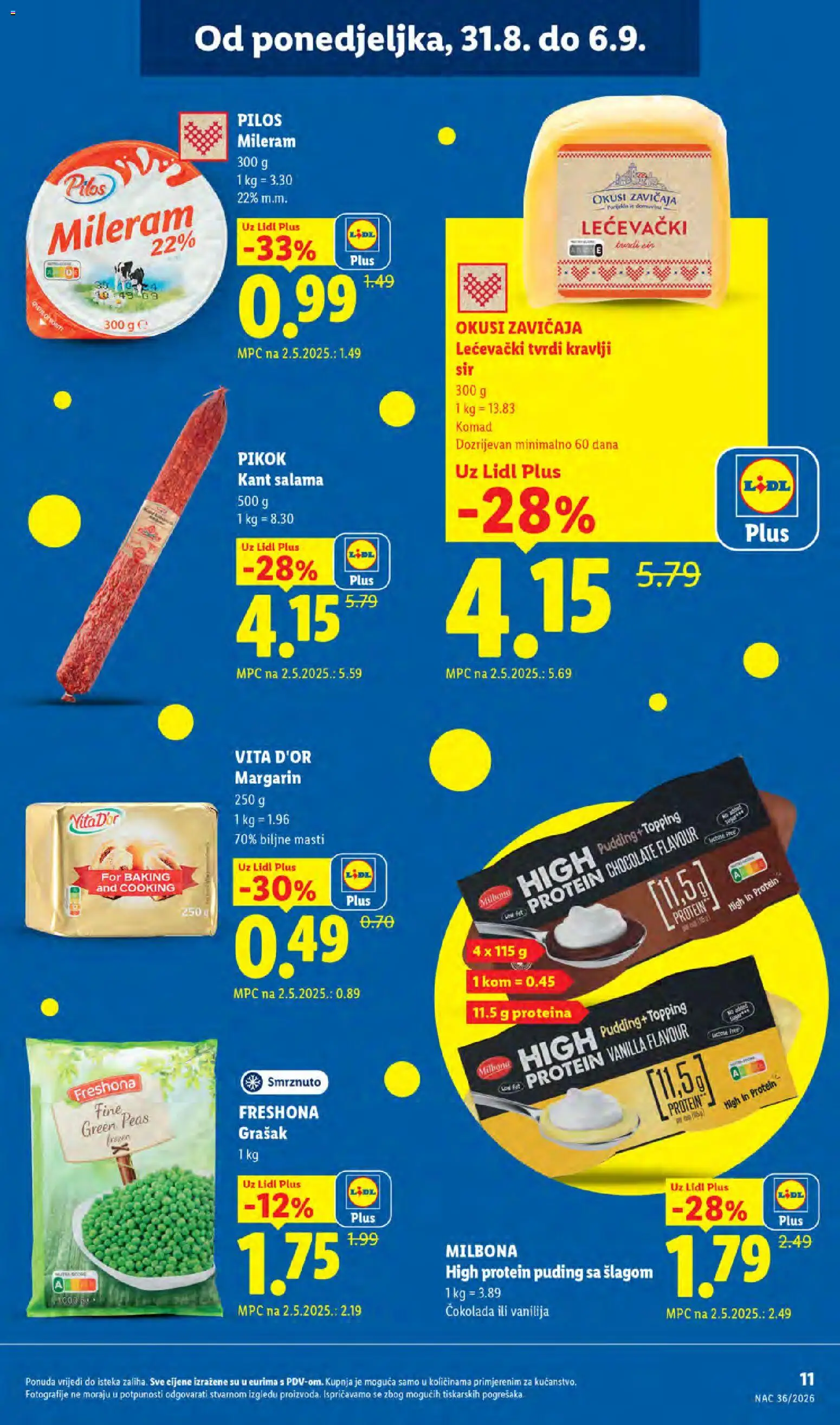 Lidl katalog | vrijedi od 31.08.2026 | Stranica: 11 | Proizvodi: Pilos, Puding, Grašak, Mileram