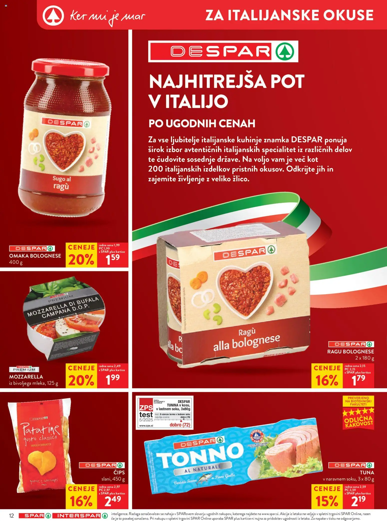 Novi Spar katalog ponudbe – veljaven od 12.08.2026 | Stran: 14 | Izdelki: Tuna, Mozzarella, Cips, Omaka