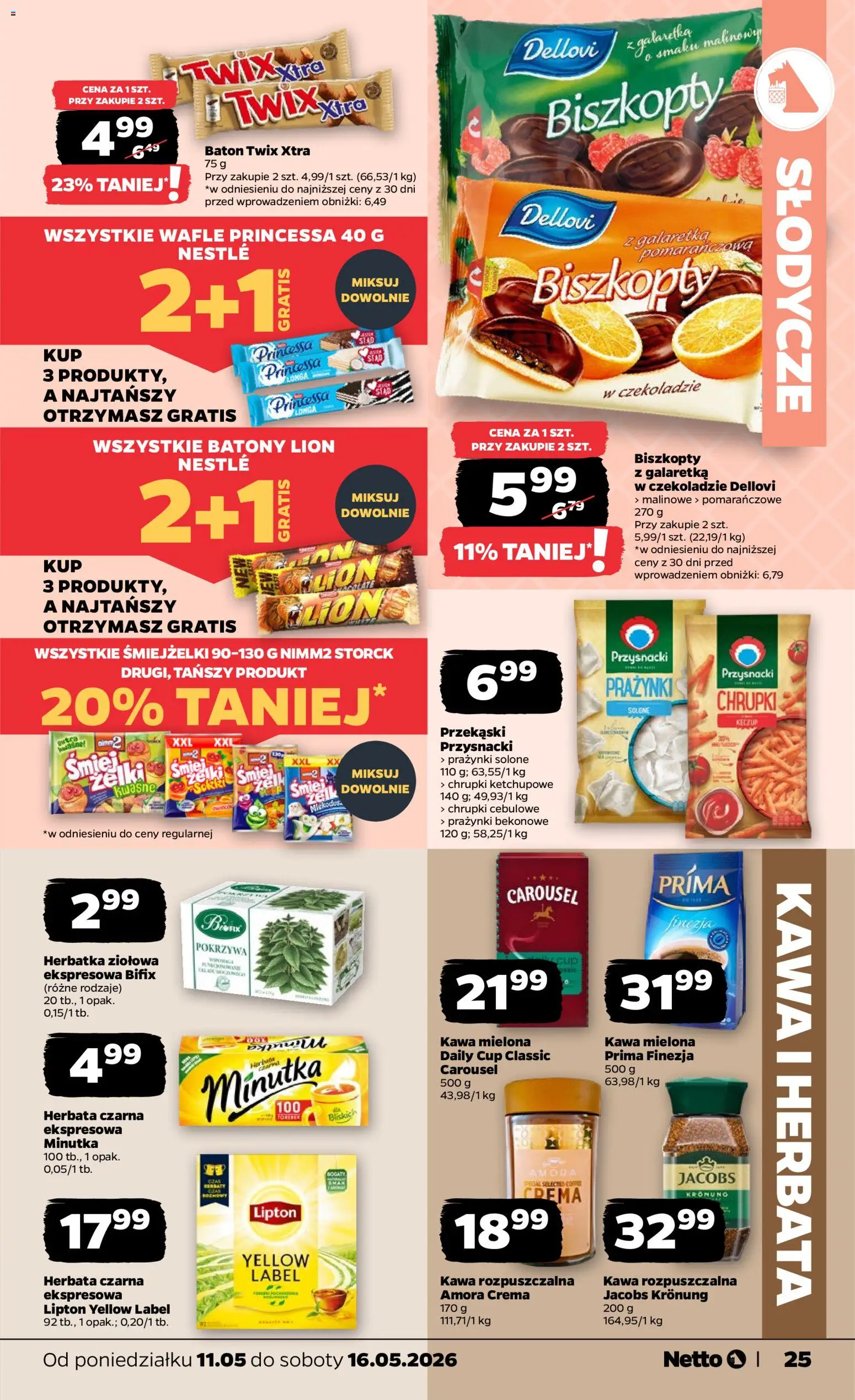 Netto gazetka od poniedziałku spożywcza od 11.05.2026 | Strona: 25 | Produkty: Słodycze, Chrupki, Baton, Kawa
