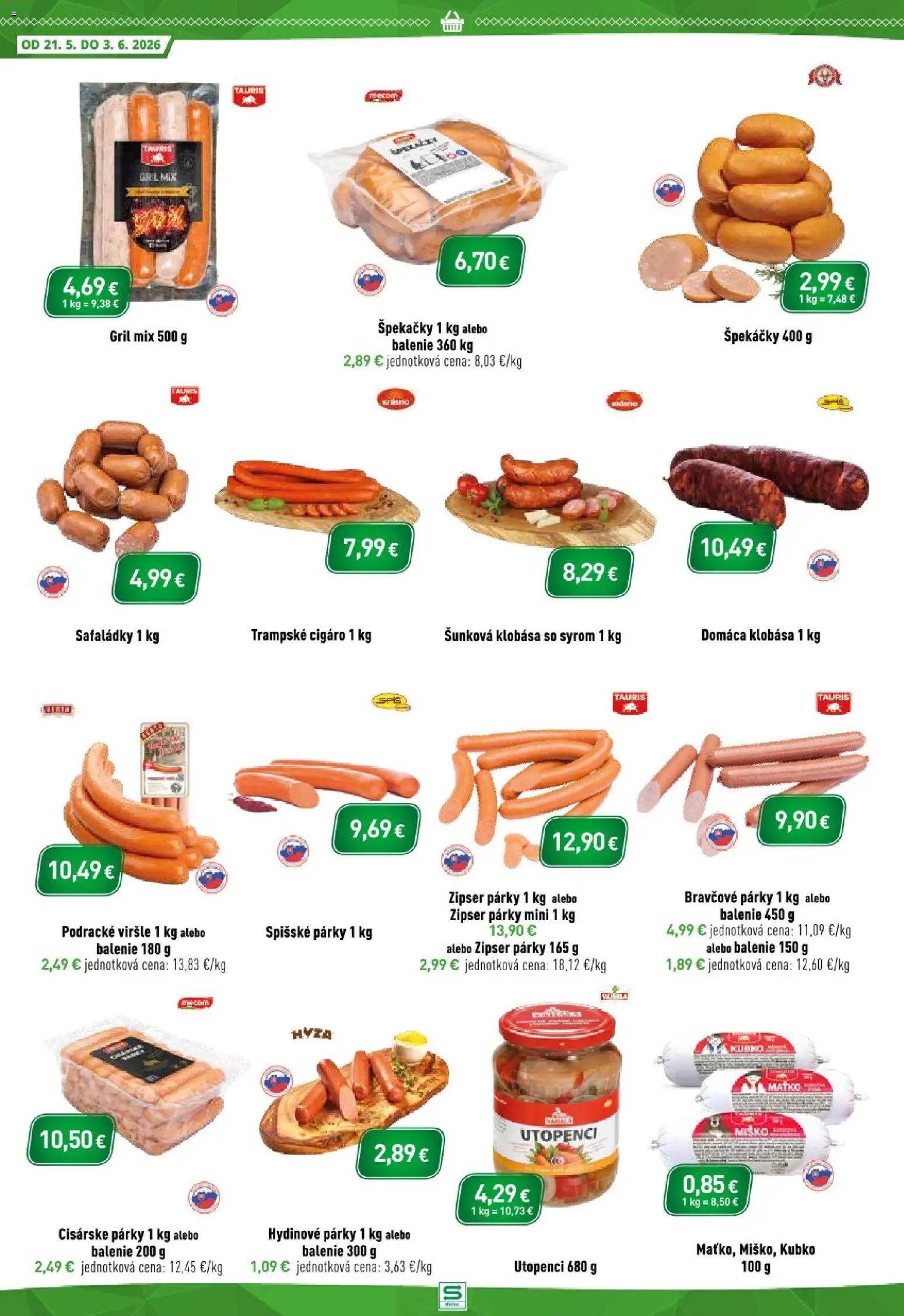 Nové Sintra akcie – leták je platný od 21.05.2026 | Strana: 4 | Produkty: Gril, Klobása, Párky