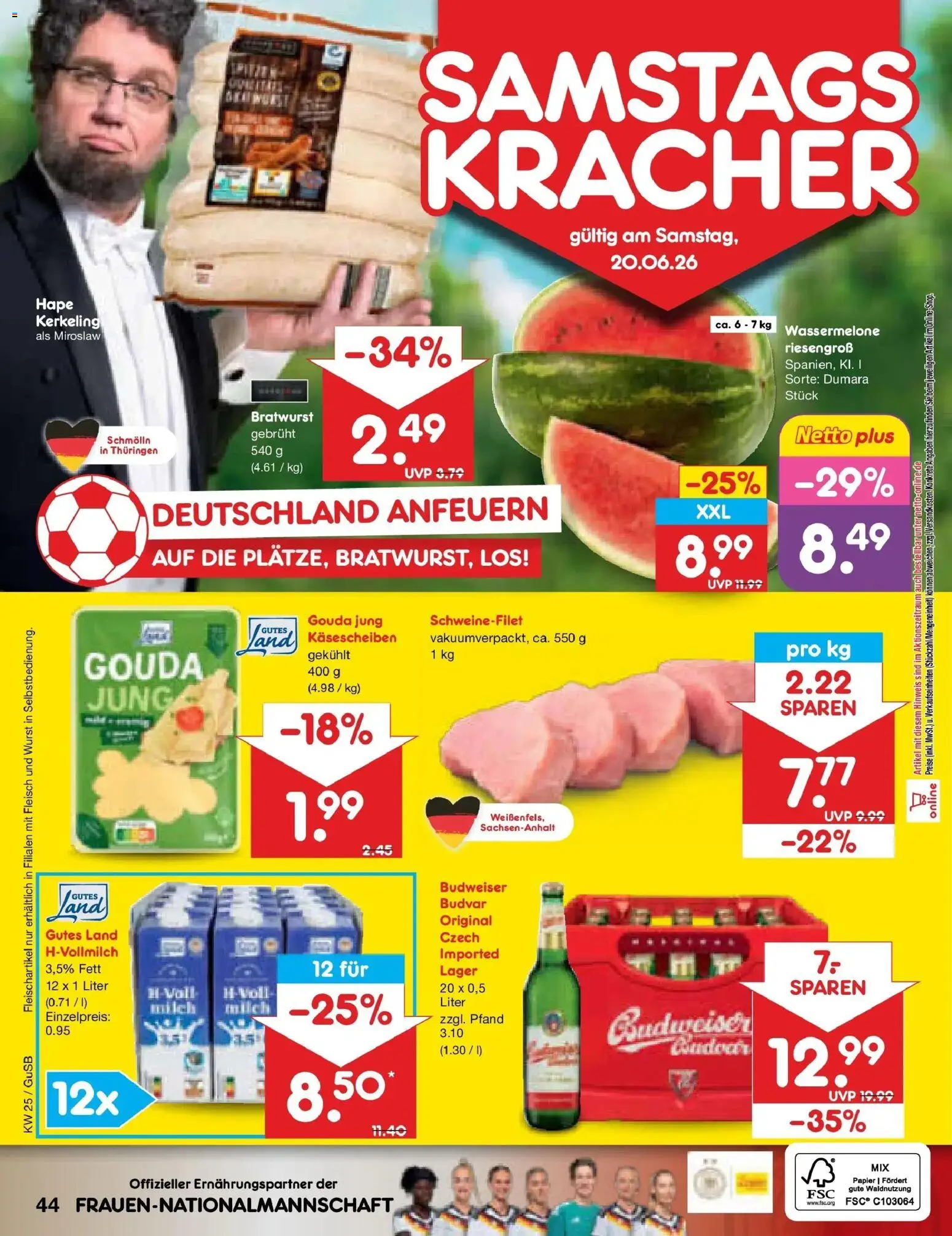 Netto Marken-Discount Prospekt Machern – gültig ab 14.06.2026 | Seite: 56 | Produkte: Gouda, Bratwurst, Budweiser, Fleisch
