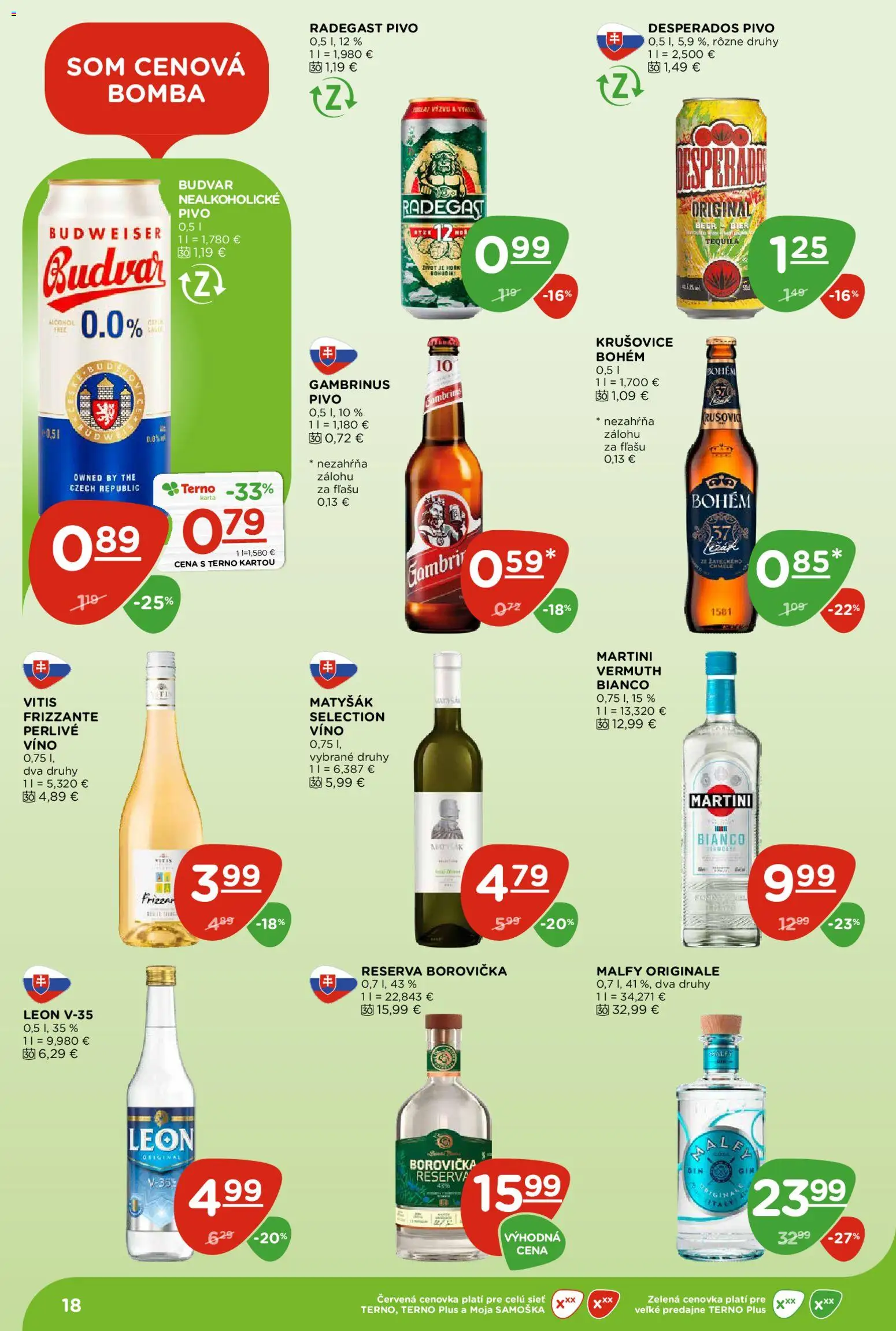 Nové Terno akcie – leták je platný od 13.08.2026 | Strana: 18 | Produkty: Pivo, Krušovice, Budvar, Perlivé víno