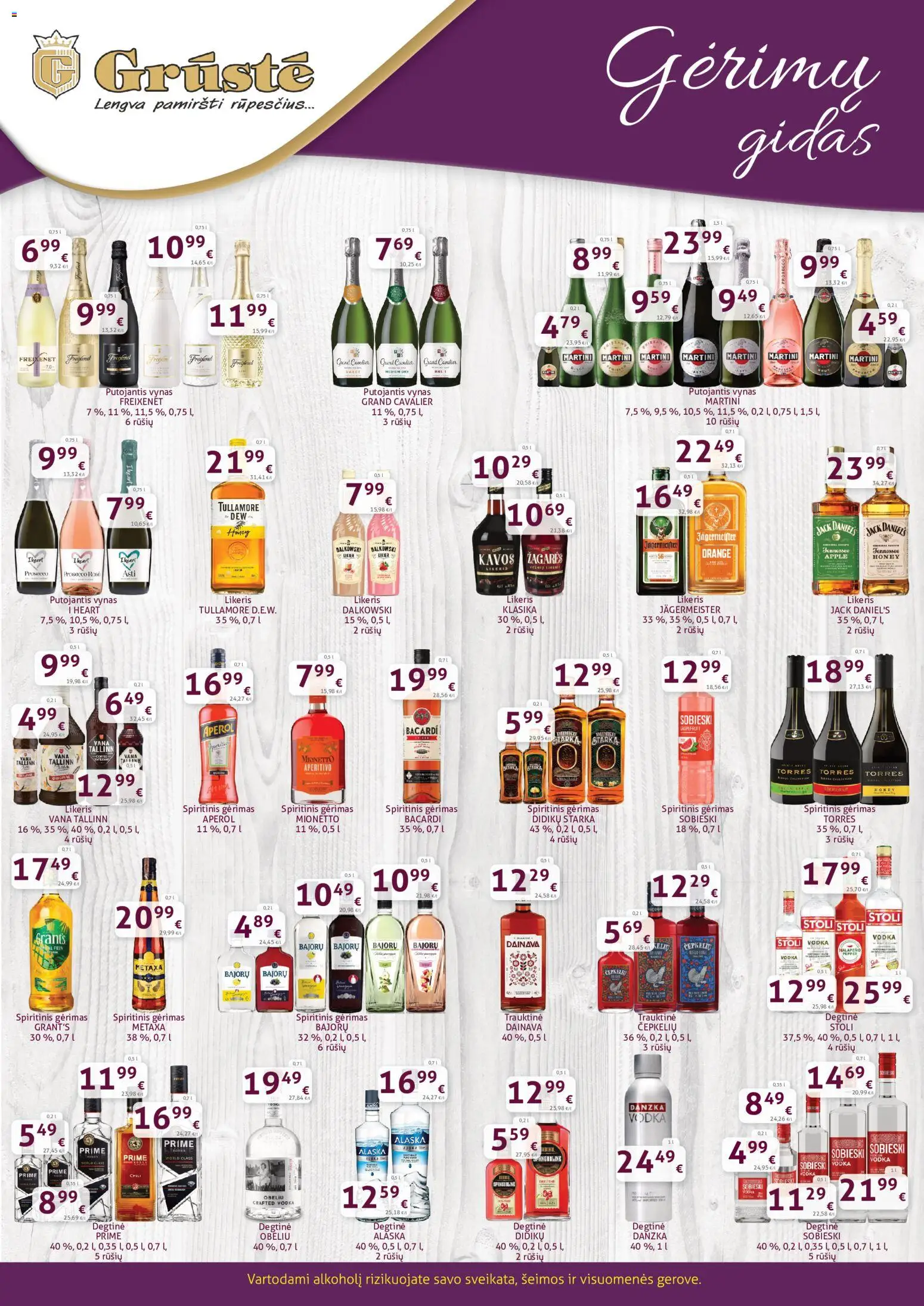GRUSTE akcijos nuo 2026.09.21 | Puslapis: 2 | Prekių: Degtinė, Jägermeister, Vynas