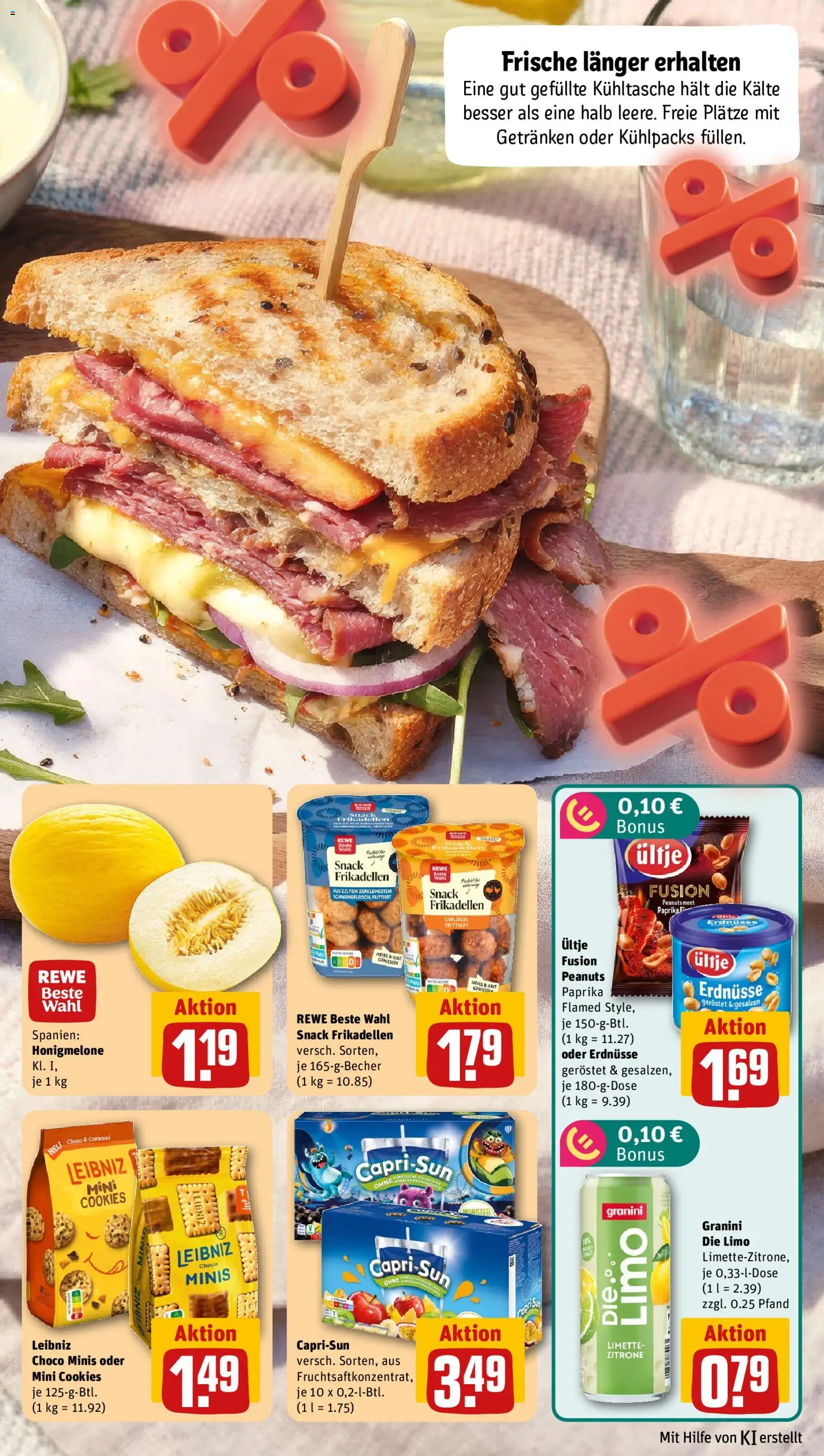 Rewe Prospekt – gültig ab 10.08.2026 | Seite: 9 | Produkte: Honigmelone, Limette, Granini die limo, Kühltasche