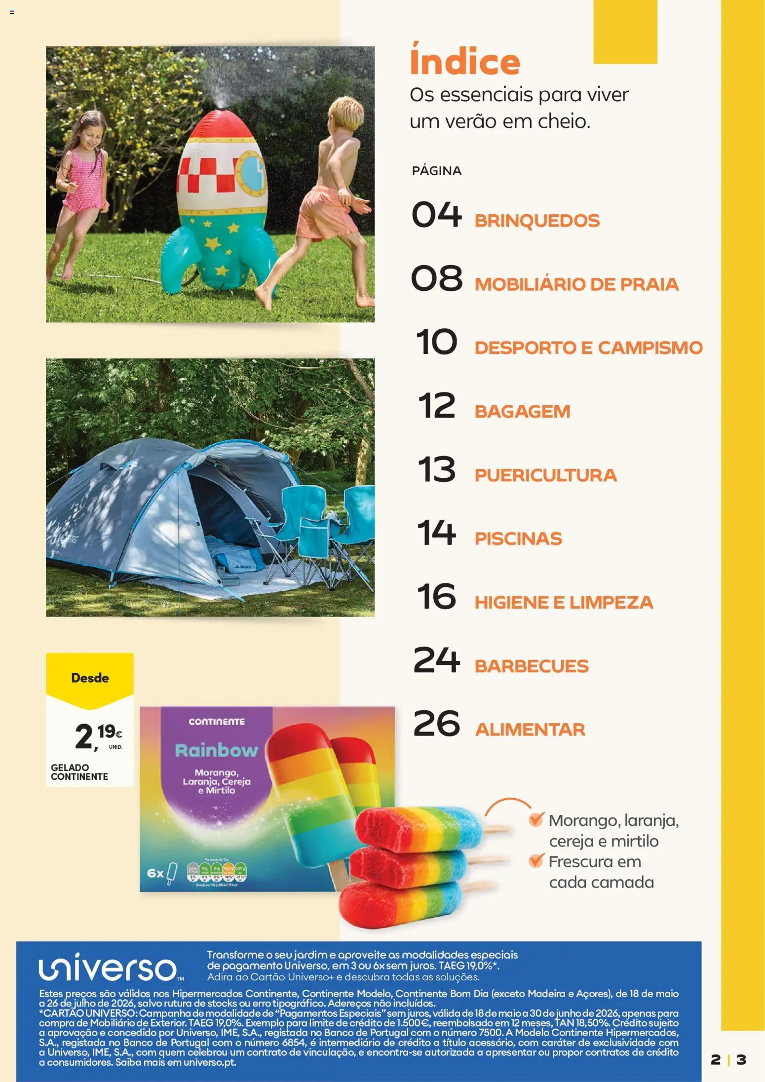 Continente - Férias de Verão  Abre espaço para a distração │ válido de 23/06/2026 | Página: 3 | Produtos: Banco, Piscinas, Cereja, Gelado