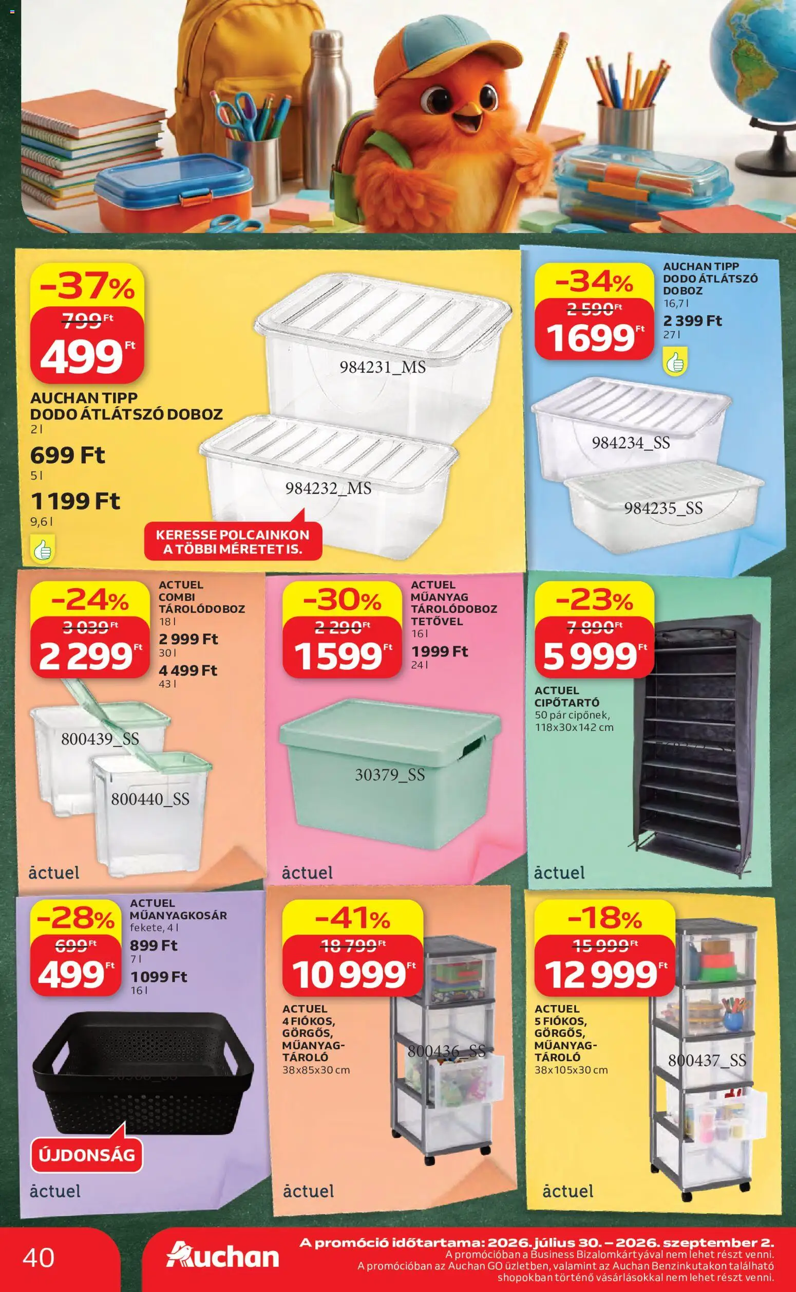 Auchan akciós ujság - amely érvényes a következő dátumtól: 2026.08.06. | Oldal: 40 | Termékek: Tárolódoboz, Cipőtartó, Doboz