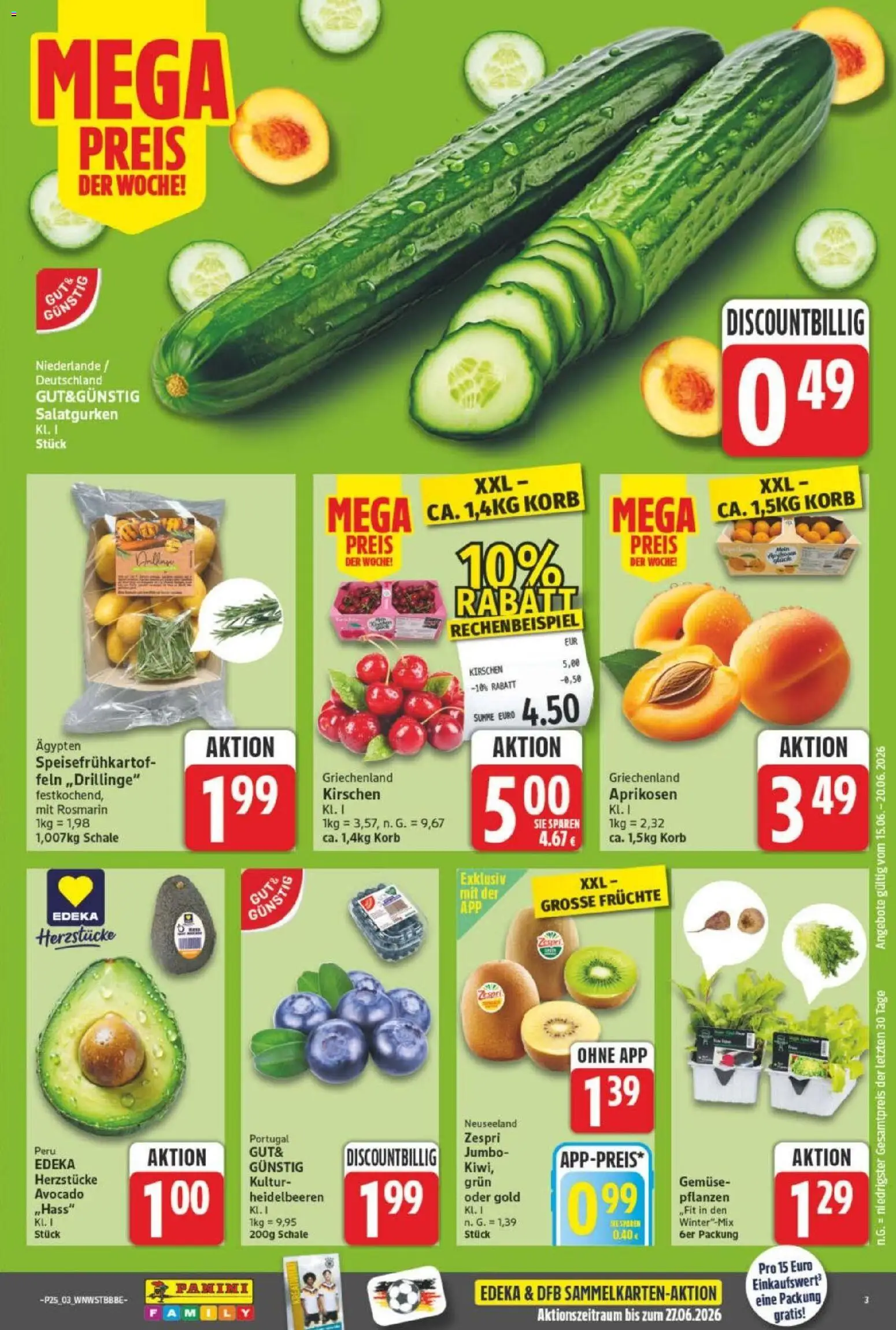 NP Discount Prospekt – gültig ab 15.06.2026 | Seite: 3 | Produkte: Korb, Kirschen, Heidelbeeren, Gemüse