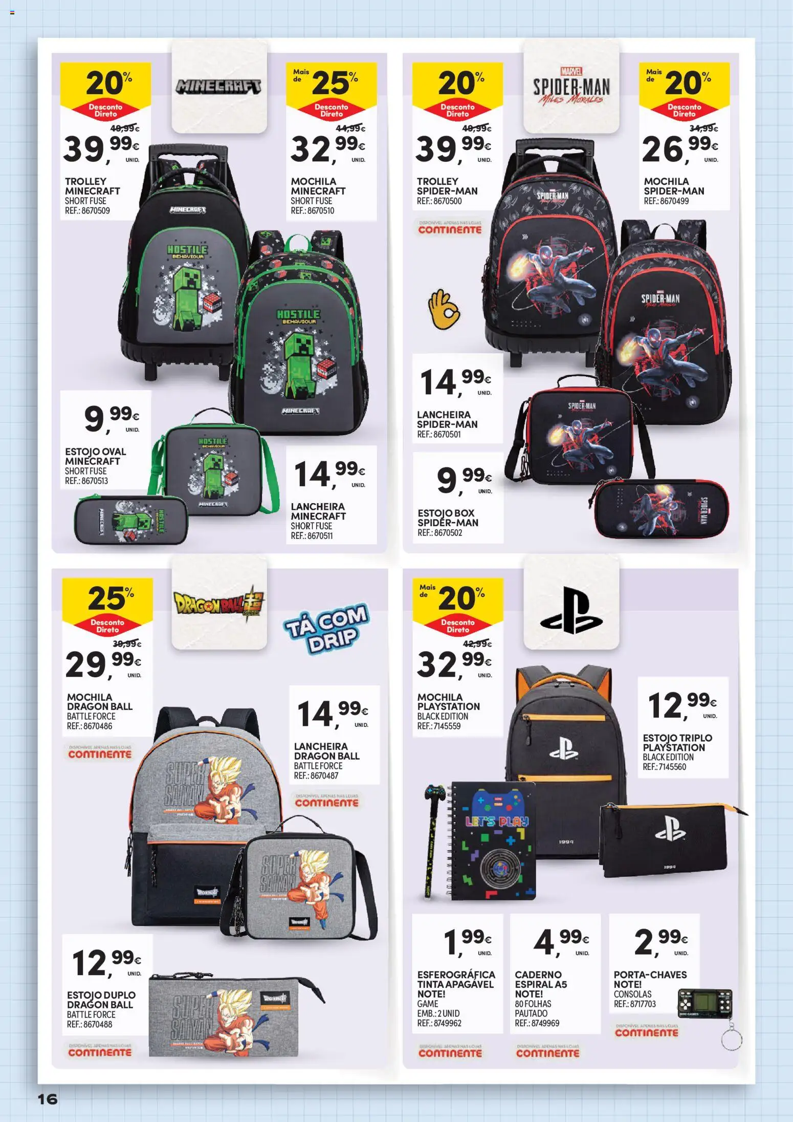 Continente Regresso às Aulas Na escola de toda a gente │ válido de 11/08/2026 | Página: 16 | Produtos: Mochila, Caderno, Playstation, Tinta