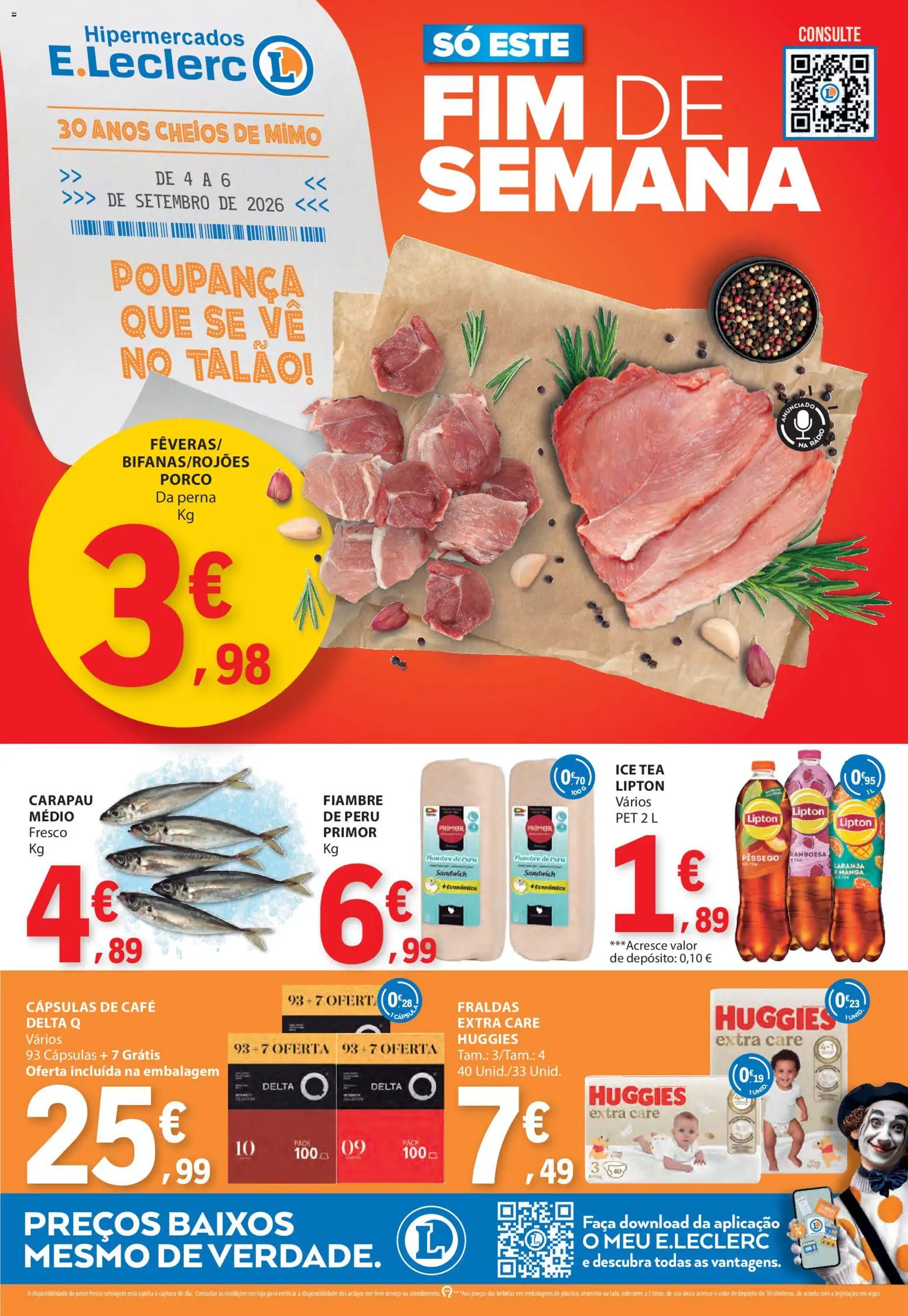 E.Leclerc Catálogo Fim de Semana │ válido de 04/09/2026 | Página: 1 | Produtos: Rádio, Primer, Cápsulas, Peixe