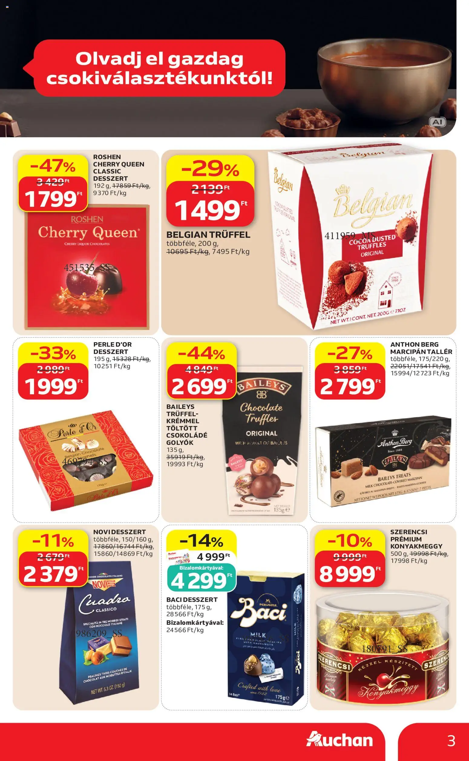 Auchan akciós ujság - amely érvényes a következő dátumtól: 2026.10.08. | Oldal: 3 | Termékek: Marcipan, Csokoládé, Desszert, Baileys