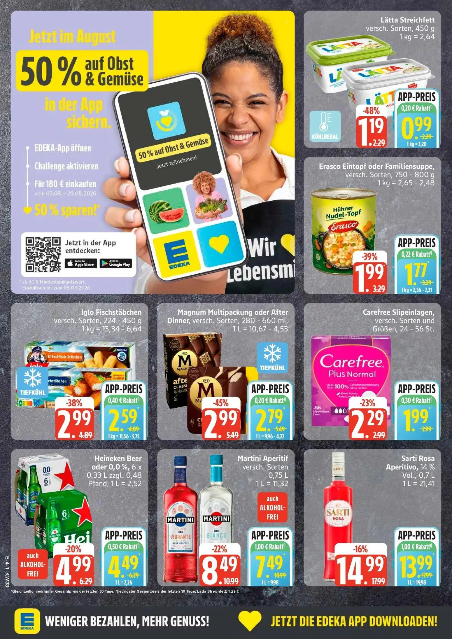 Edeka Prospekt Ratzeburg (ab 10.08.2026) » Angebote Online | Seite: 4 | Produkte: Martini, Fischstabchen, Alkohol, Lätta