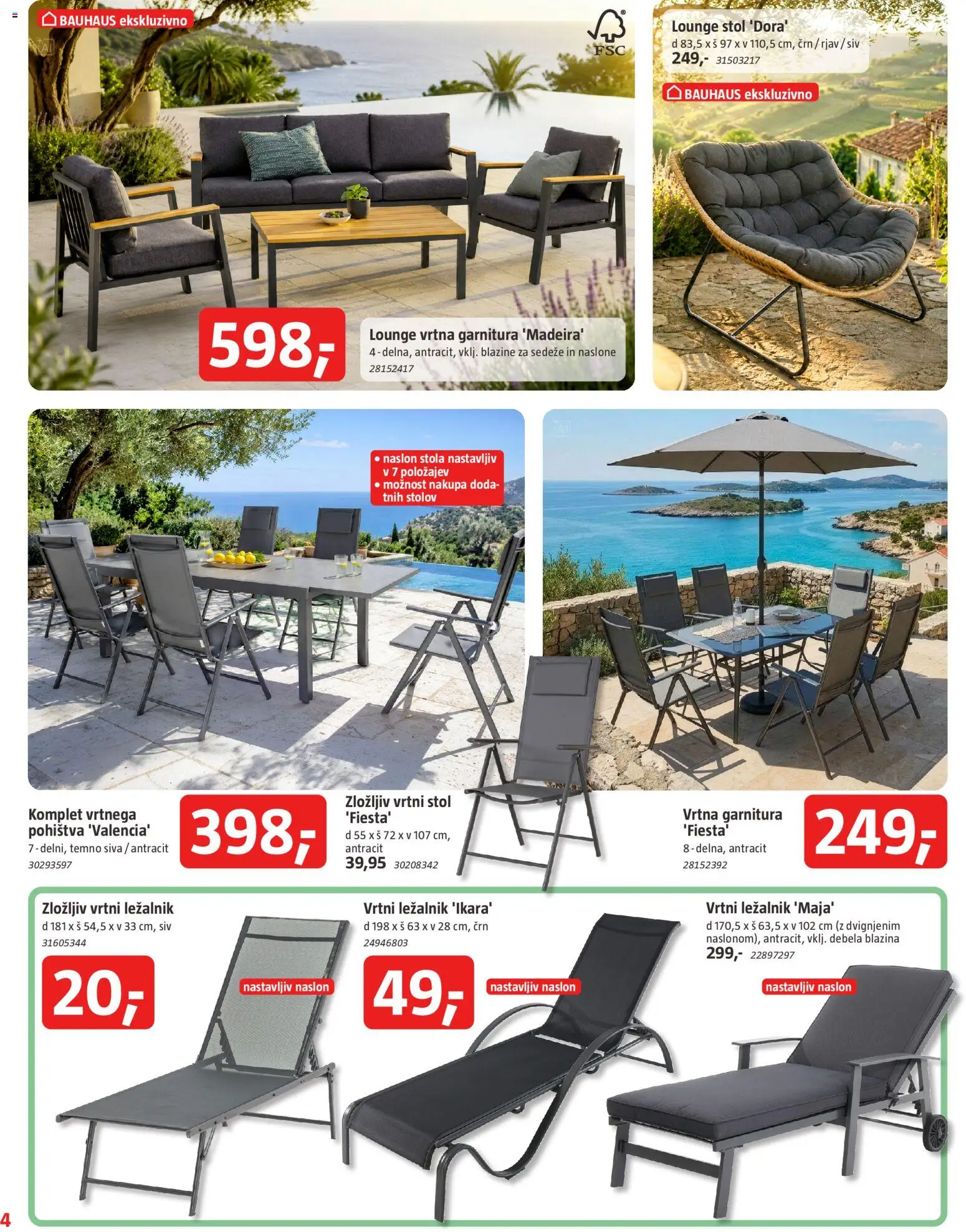 Novi Bauhaus katalog ponudbe – veljaven od 17.06.2026 | Stran: 4 | Izdelki: Ležalnik, Vrtni stol, Blazina, Stol