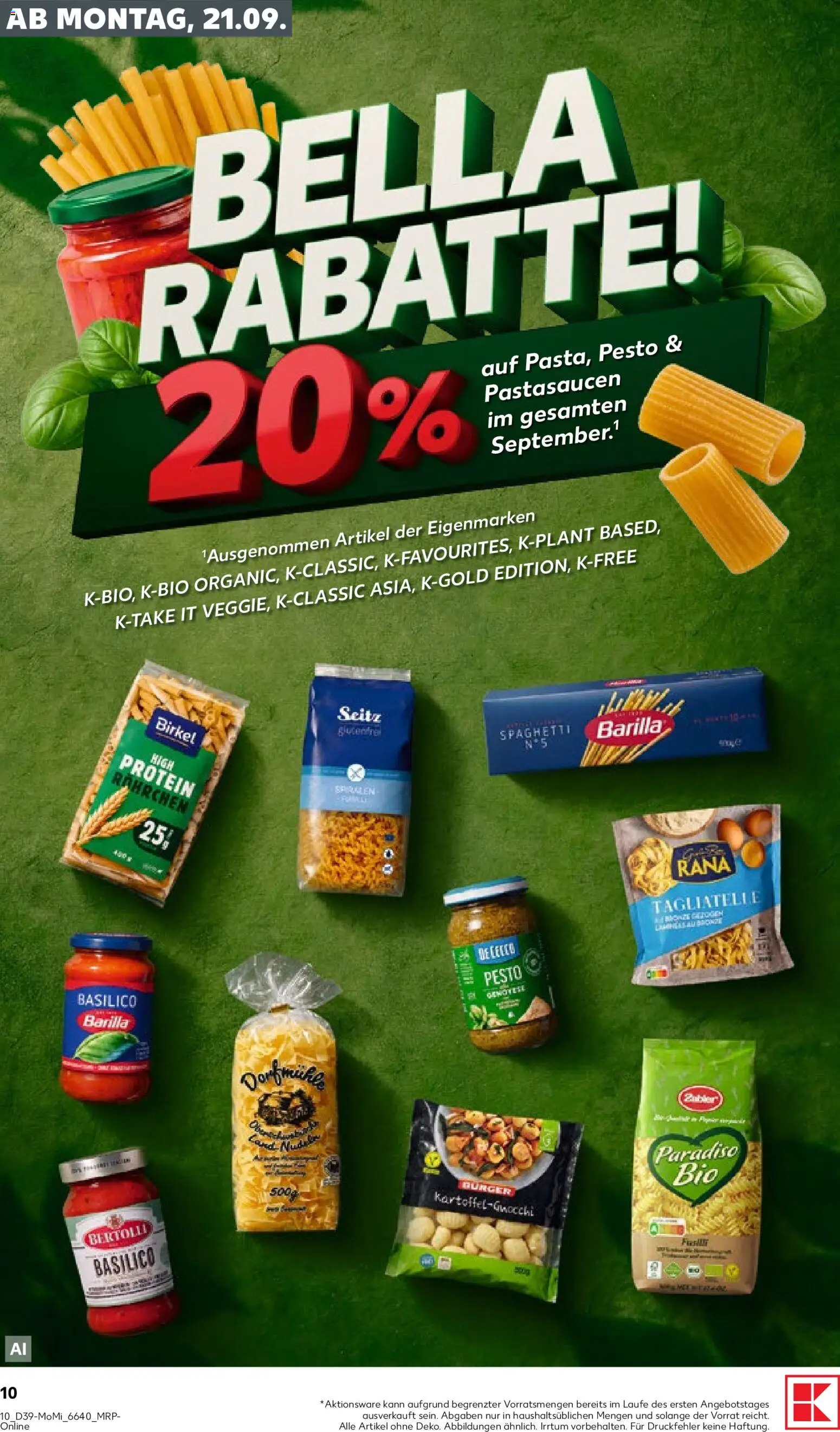 Kaufland Německo leták - Wochenstart od 21.09.2026 | Strana: 10 | Produkty: Burger, Pesto, Protein, Dort