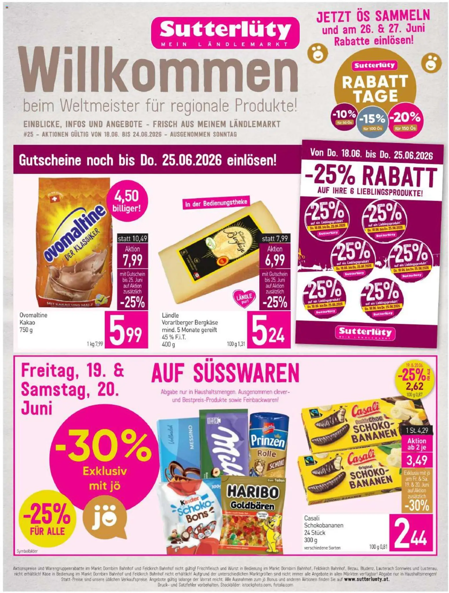 Sutterlüty Flugblatt gültig ab 18.06.2026 | Seite: 1 | Produkte: Wurst, Käse, Bananen