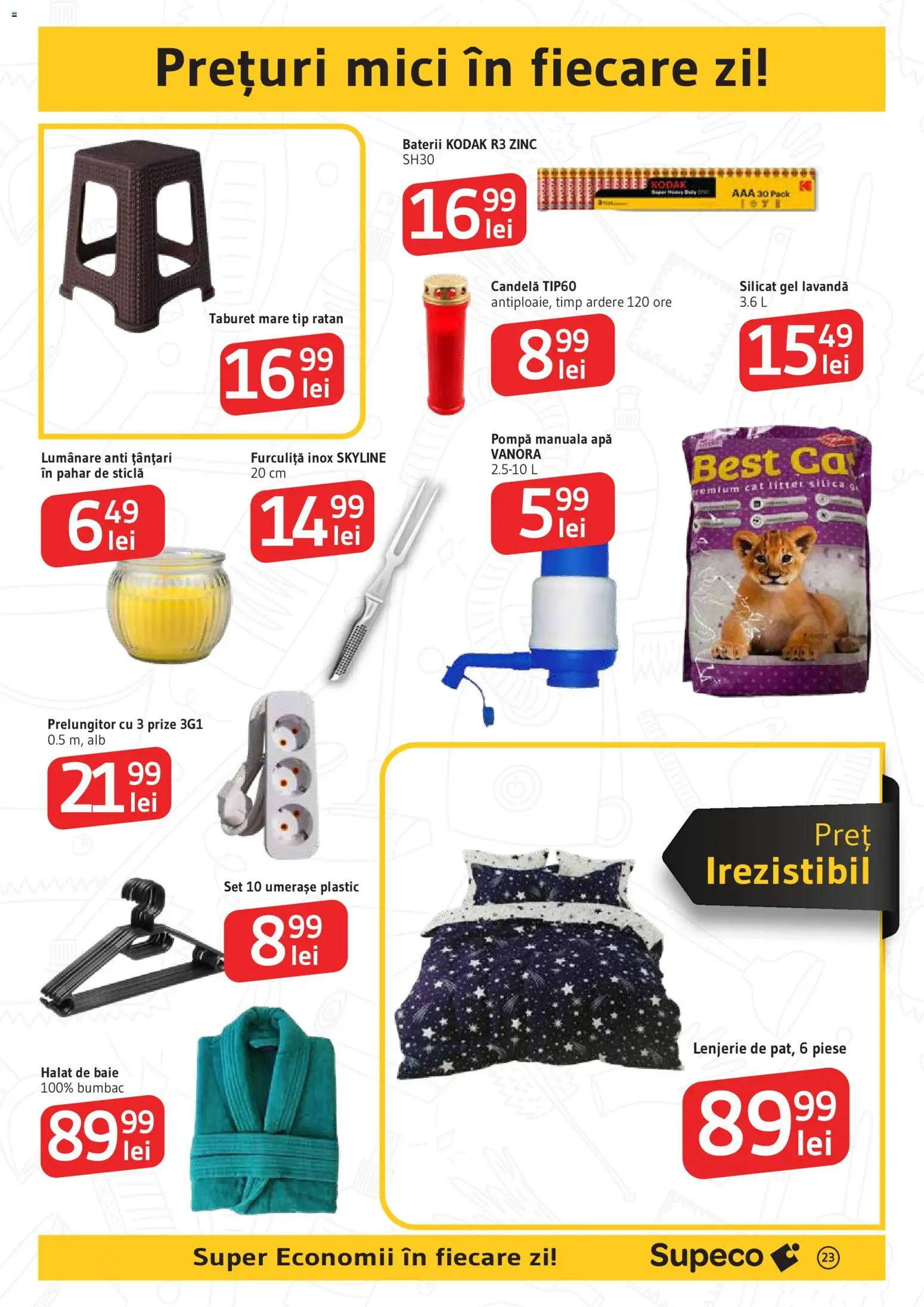 Noul catalog Supeco – valabil de la 06.08.2026 | Pagină: 23 | Produse: Prelungitor, Taburet, Mici, Halat de baie