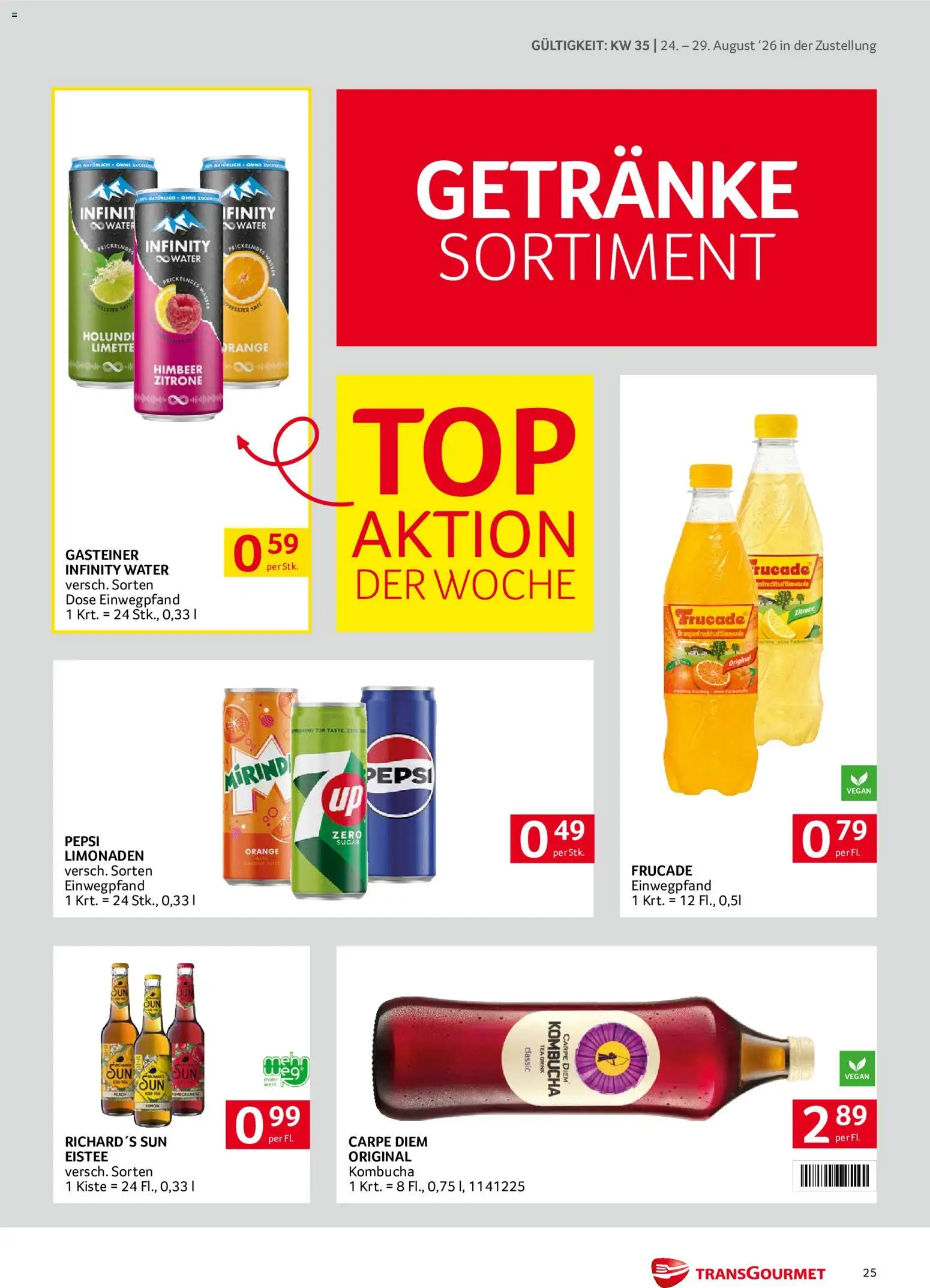 Transgourmet Zustellaktion gültig ab 24.08.2026 | Seite: 25 | Produkte: Getränke, Limette, Saft, Pepsi