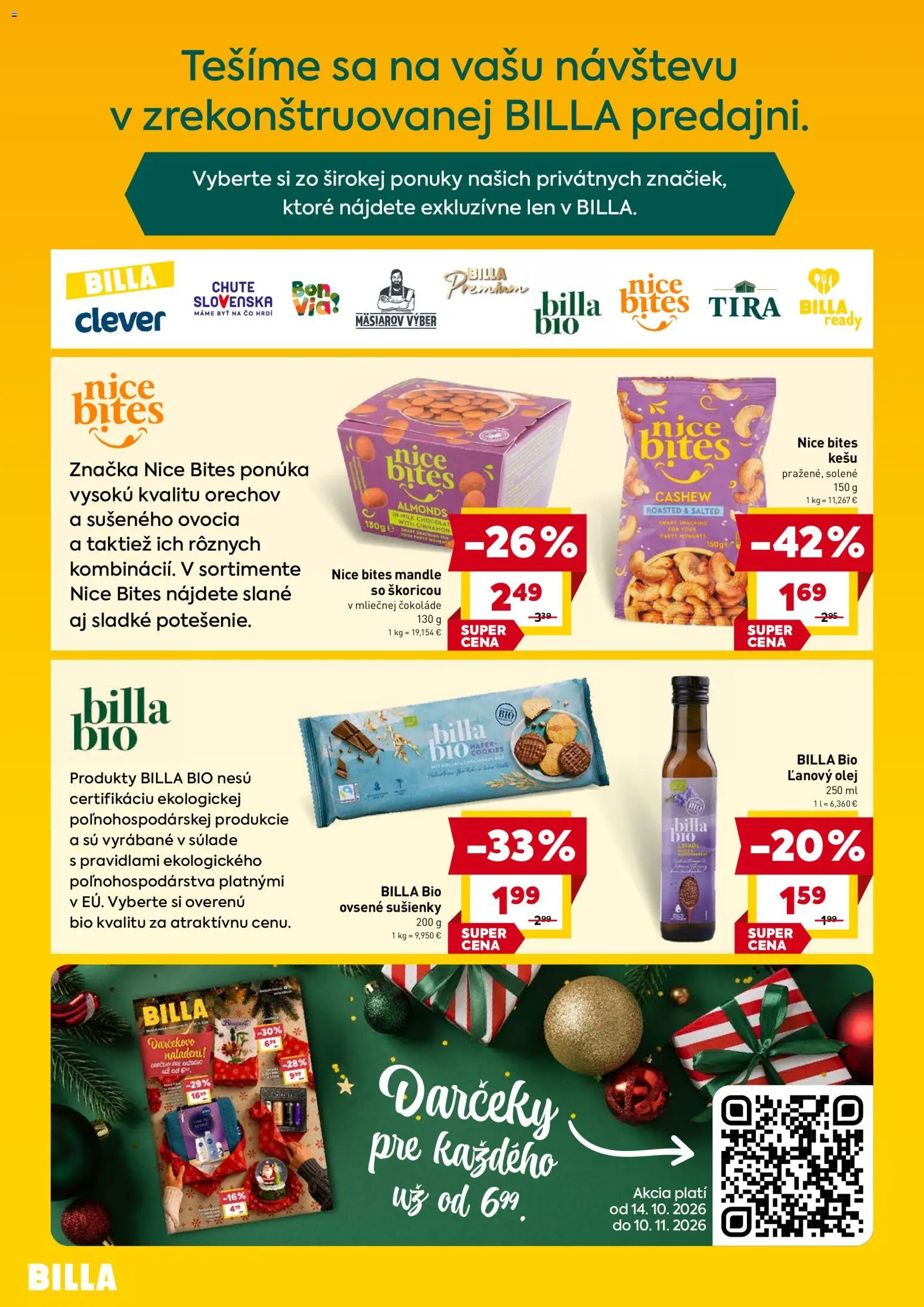 Nové Billa akcie – leták je platný od 14.10.2026 | Strana: 2 | Produkty: Olej, Sušienky, Kešu, Mandle