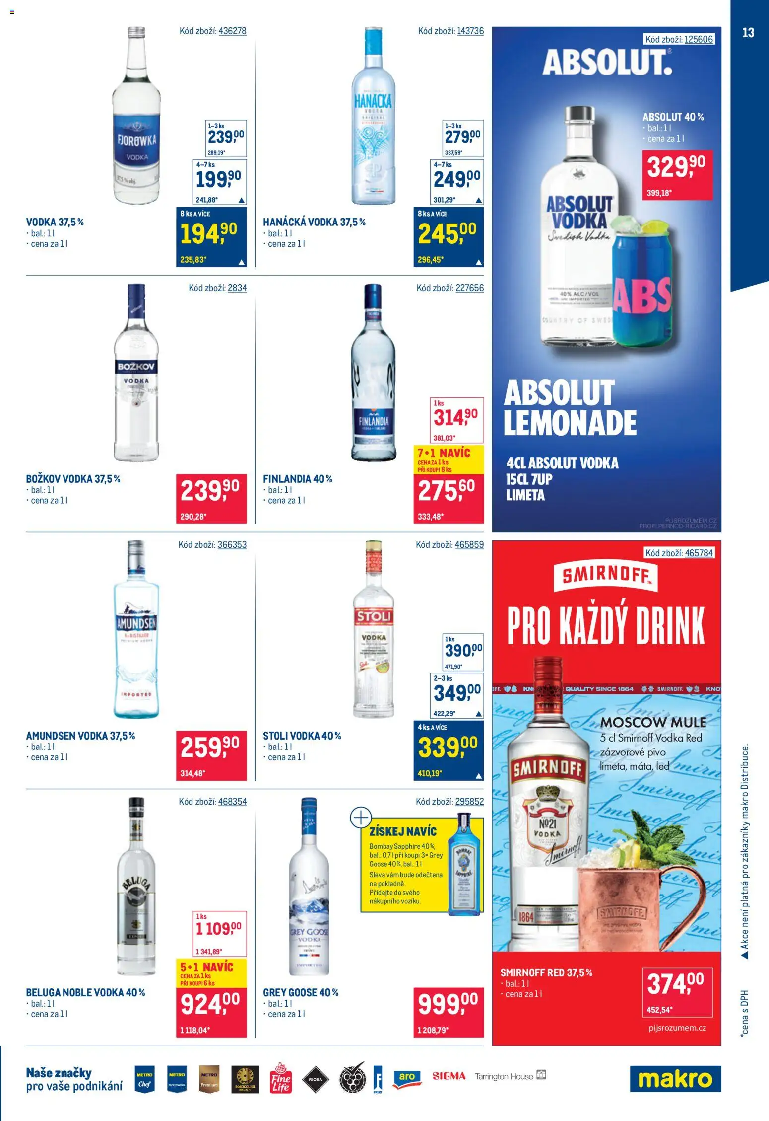 Makro leták - Bar od 07.10.2026 | Strana: 13 | Produkty: Amundsen vodka, Zázvorové pivo, Bombay Sapphire, Grey Goose