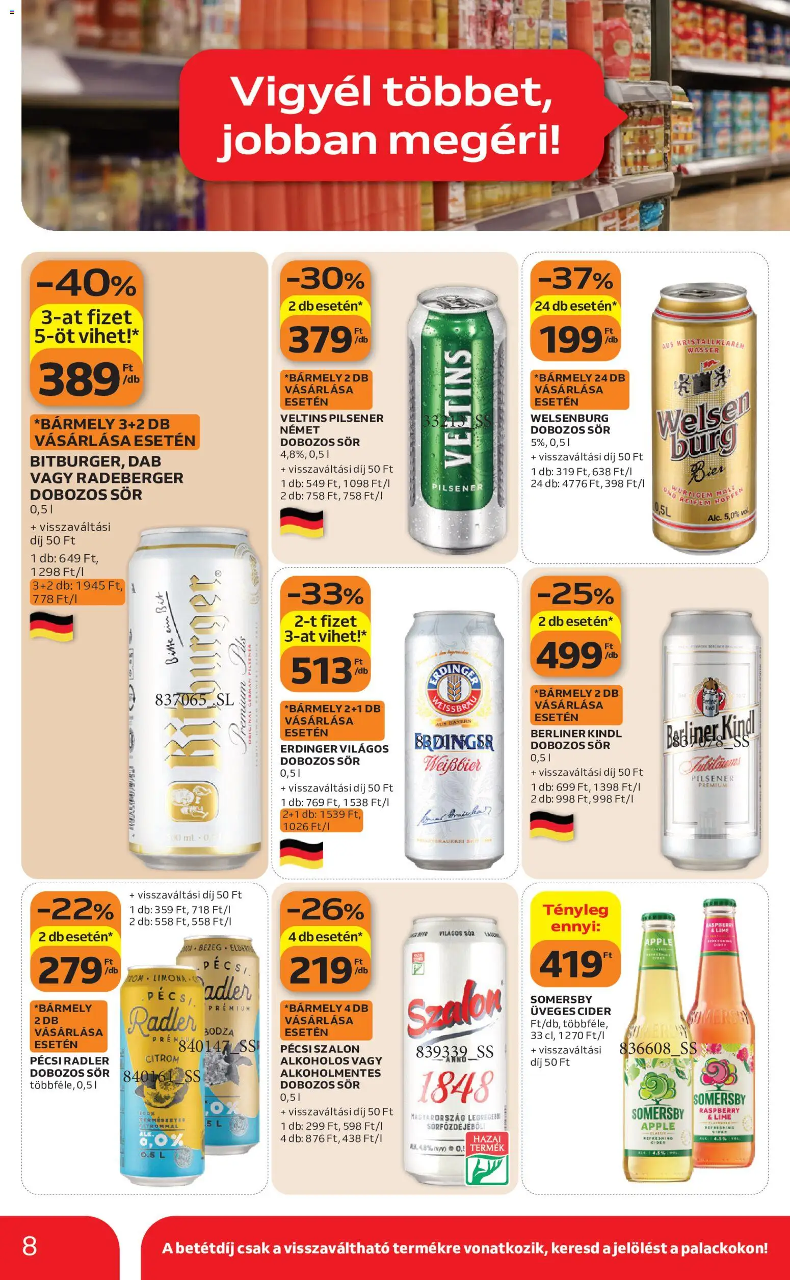 Auchan akciós ujság - amely érvényes a következő dátumtól: 2026.08.06. | Oldal: 8 | Termékek: Lime, Dobozos sör, Sör, Citrom