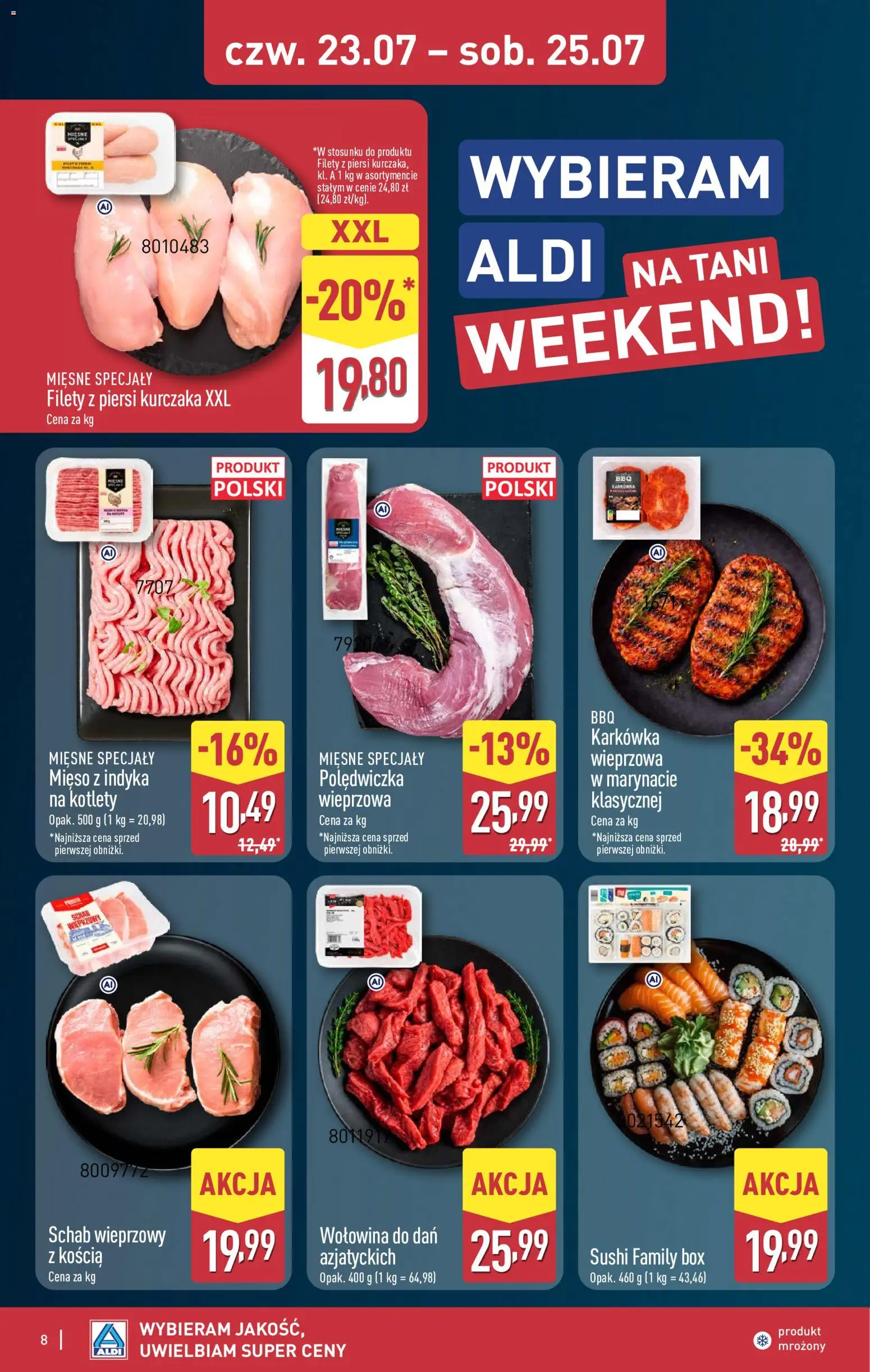 Aldi Polsko leták - Na tani weekend od 23.07.2026 | Strana: 8 | Produkty: Box, Sushi