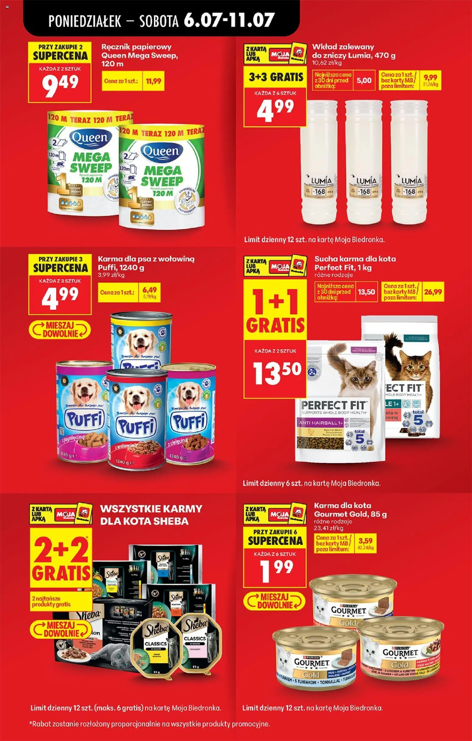 Biedronka gazetka od poniedziałku od 06.07.2026 | Strona: 15 | Produkty: Karta, Karma dla kota, Karma dla psa, Ręcznik papierowy