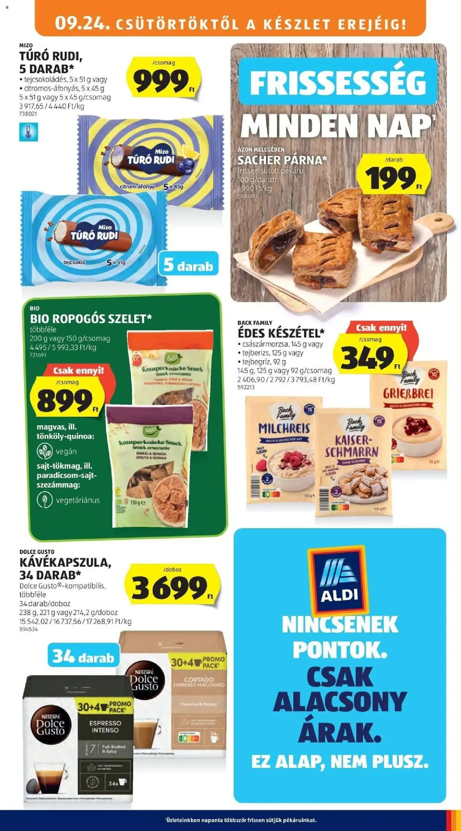 Aldi aktuális akciós újság - 2026.09.19. -tól/töl > akció, lapozható szórólap 🛍️ | Oldal: 13 | Termékek: Túró rudi, Szezámmag, Vegán, Túró