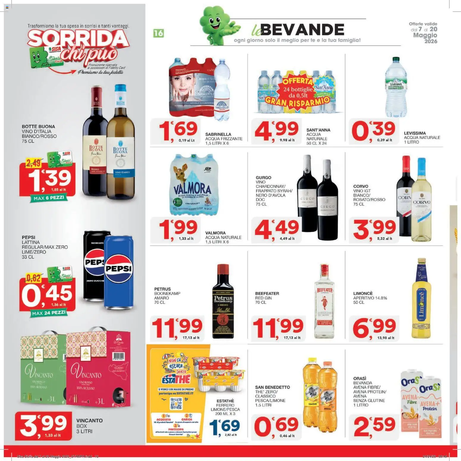 Volantino SISA del 07.05.2026 | Pagina: 16 | Prodotti: Vino, Pepsi, Vino rosso, Amaro