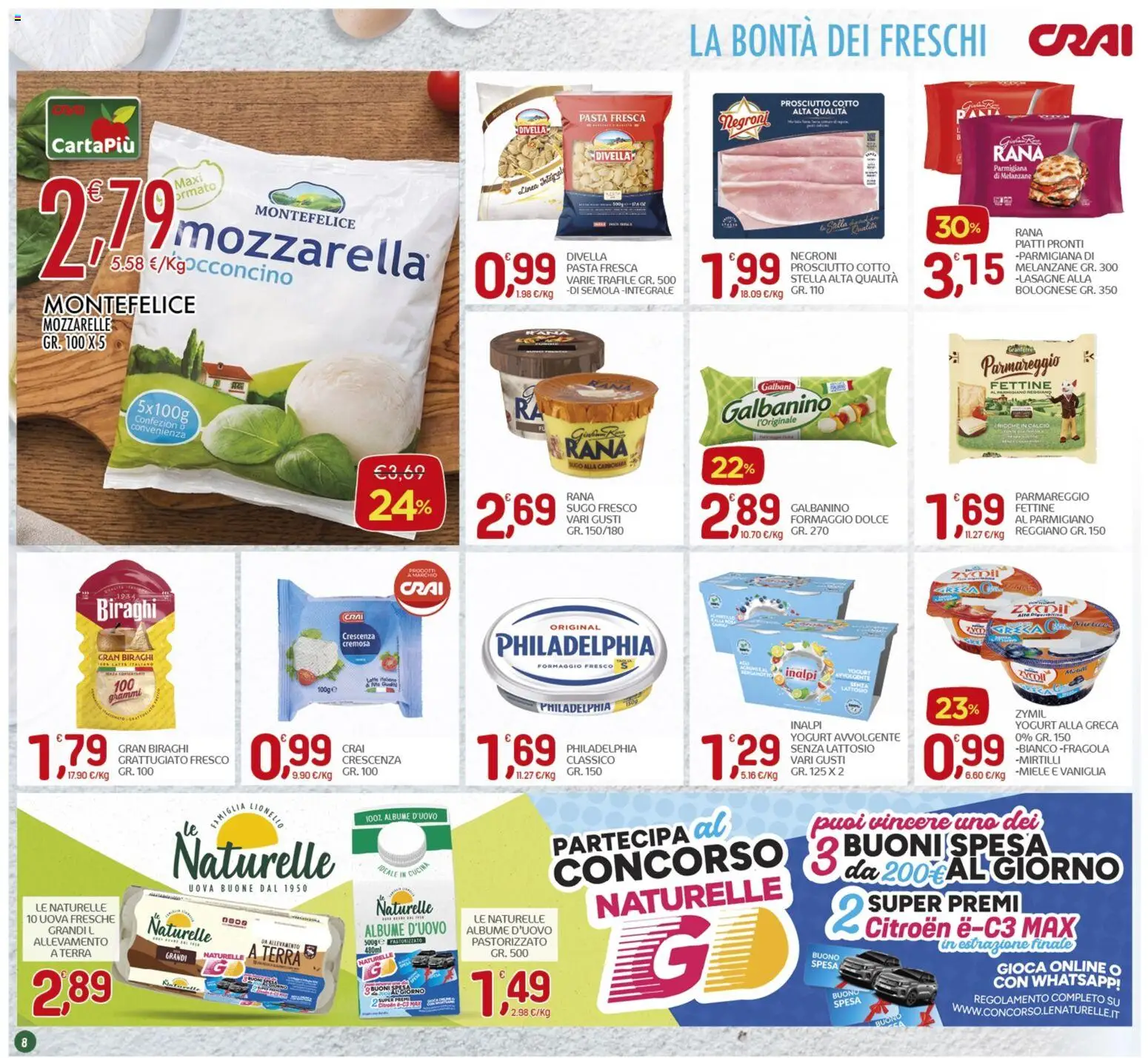 Volantino CRAI del 14.05.2026 | Pagina: 8 | Prodotti: Prosciutto Cotto, Pasta, Mirtilli, Sugo