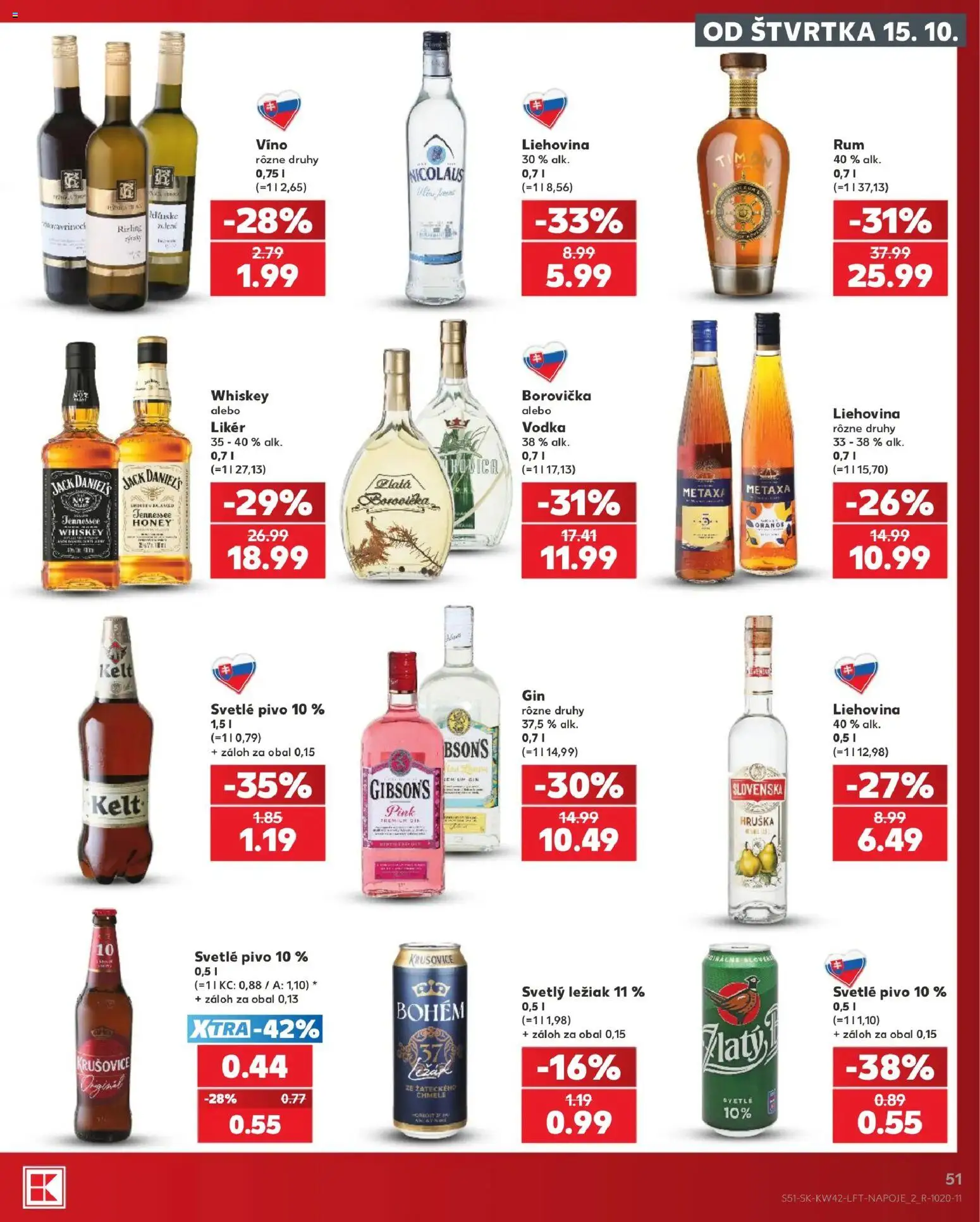 Nové Kaufland akcie – leták je platný od 15.10.2026 | Strana: 51 | Produkty: Metaxa, Borovička, Krušovice, Vodka