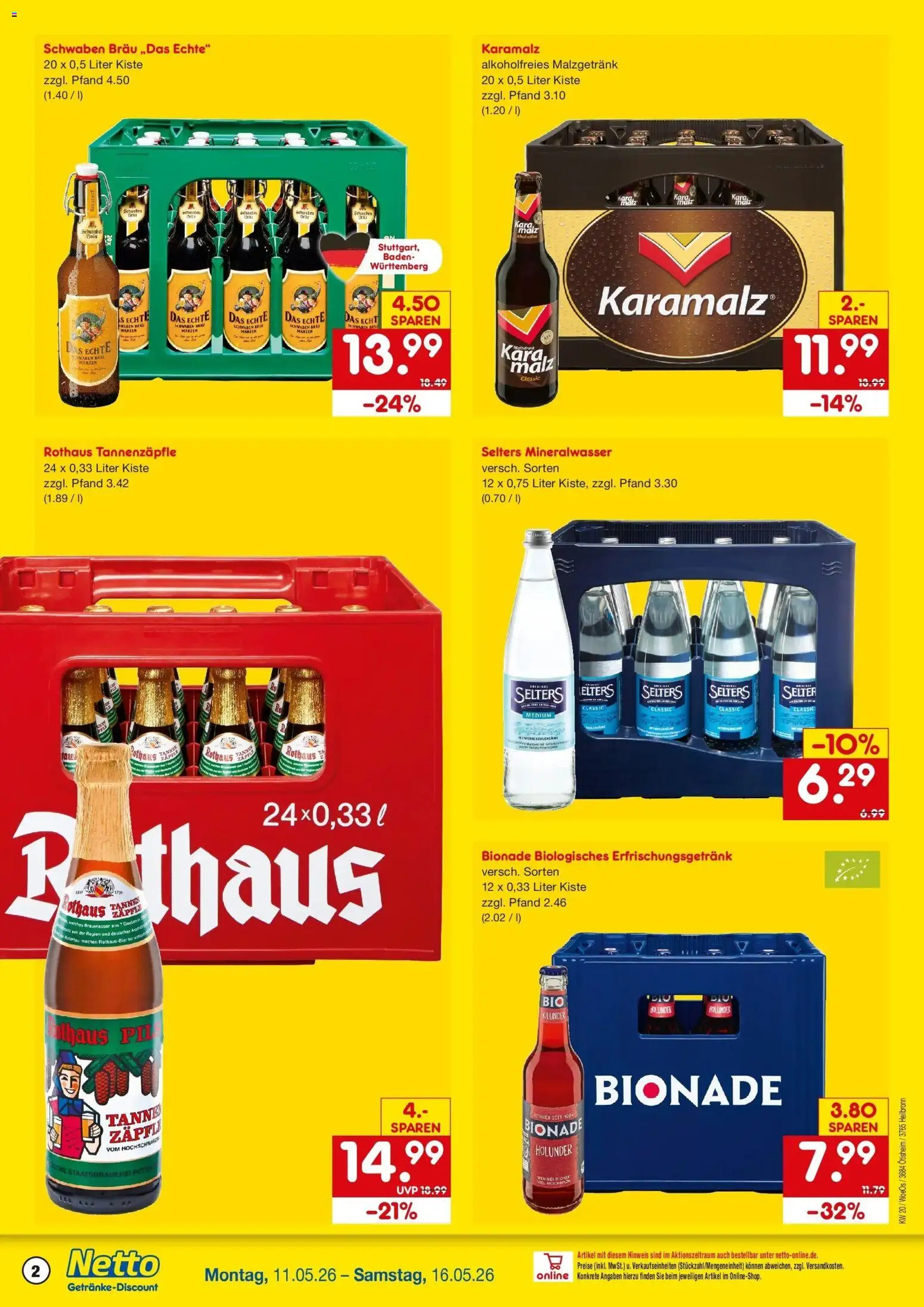 Netto Marken-Discount Prospekt Heilbronn	 – gültig ab 10.05.2026 | Seite: 2 | Produkte: Bionade, Mineralwasser, Apple