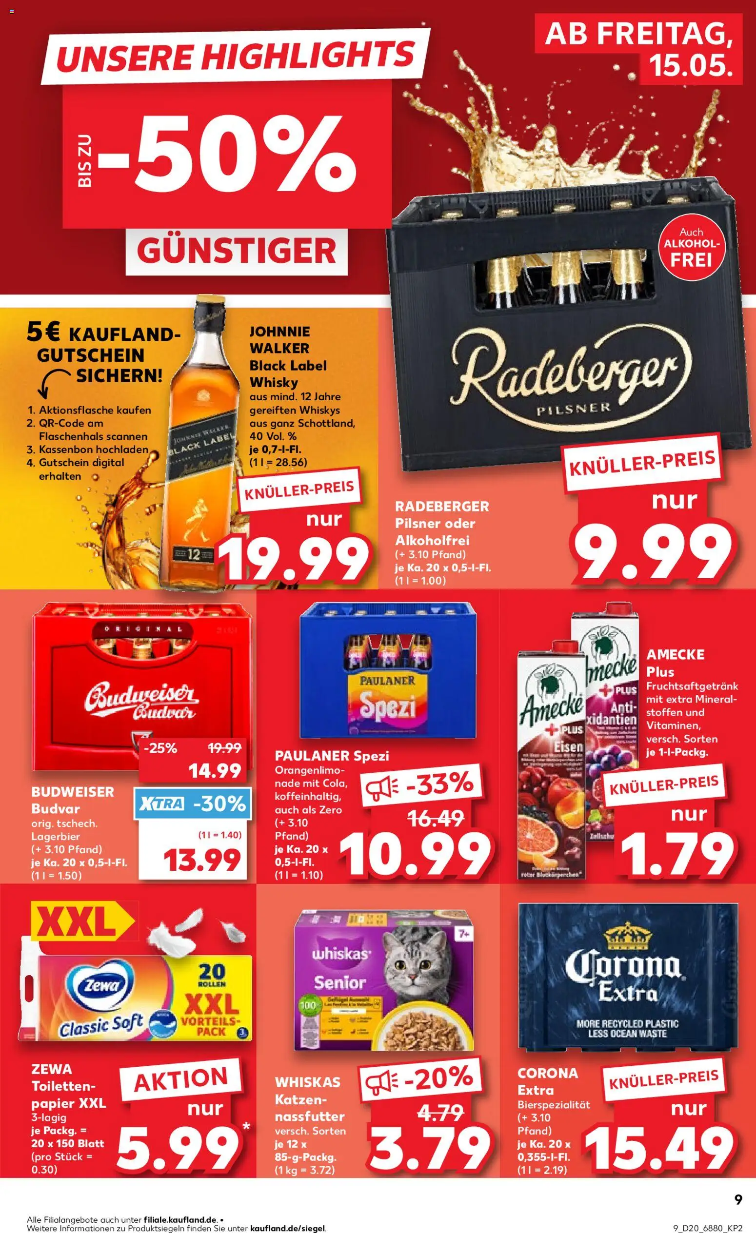 Kaufland Prospekt Völklingen	 – gültig ab 15.05.2026 | Seite: 9 | Produkte: Budweiser, Radeberger pilsner, Whiskas, Toilettenpapier