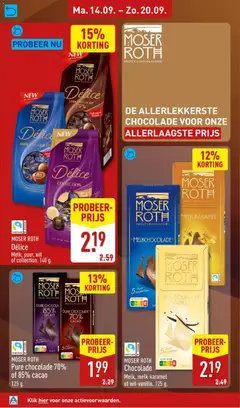 MOSER ROTH Chocolade Melk, melk-karamel of wit-vanille. 125 g., Melk, melk-karamel of wit-vanille. 125 g. - Voorbeeld van een folder van Aldi, geldig van 14-09-2026 | Pagina: 28 | Producten: Melk, Chocolade, Vanille, Crème