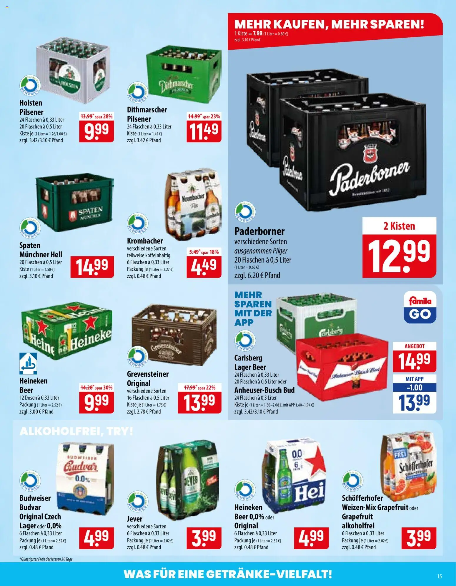 Famila Prospekt – gültig ab 27.07.2026 | Seite: 15 | Produkte: Carlsberg, Holsten, Heineken, Krombacher
