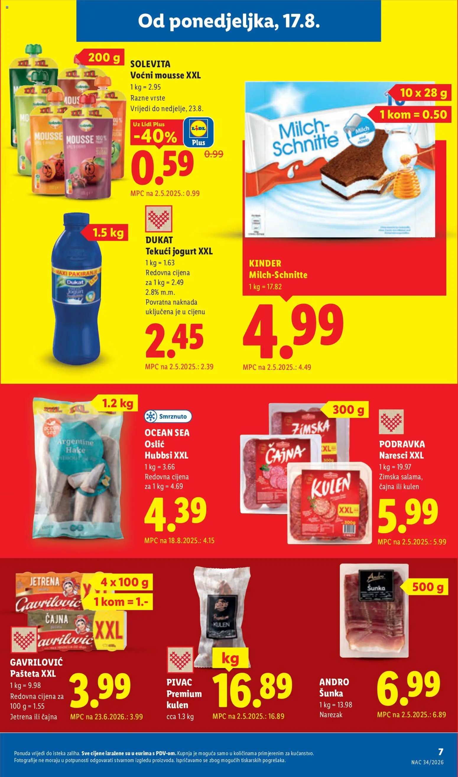 Lidl katalog | vrijedi od 17.08.2026 | Stranica: 7 | Proizvodi: Tekuci jogurt, Jogurt, Šunka, Pašteta