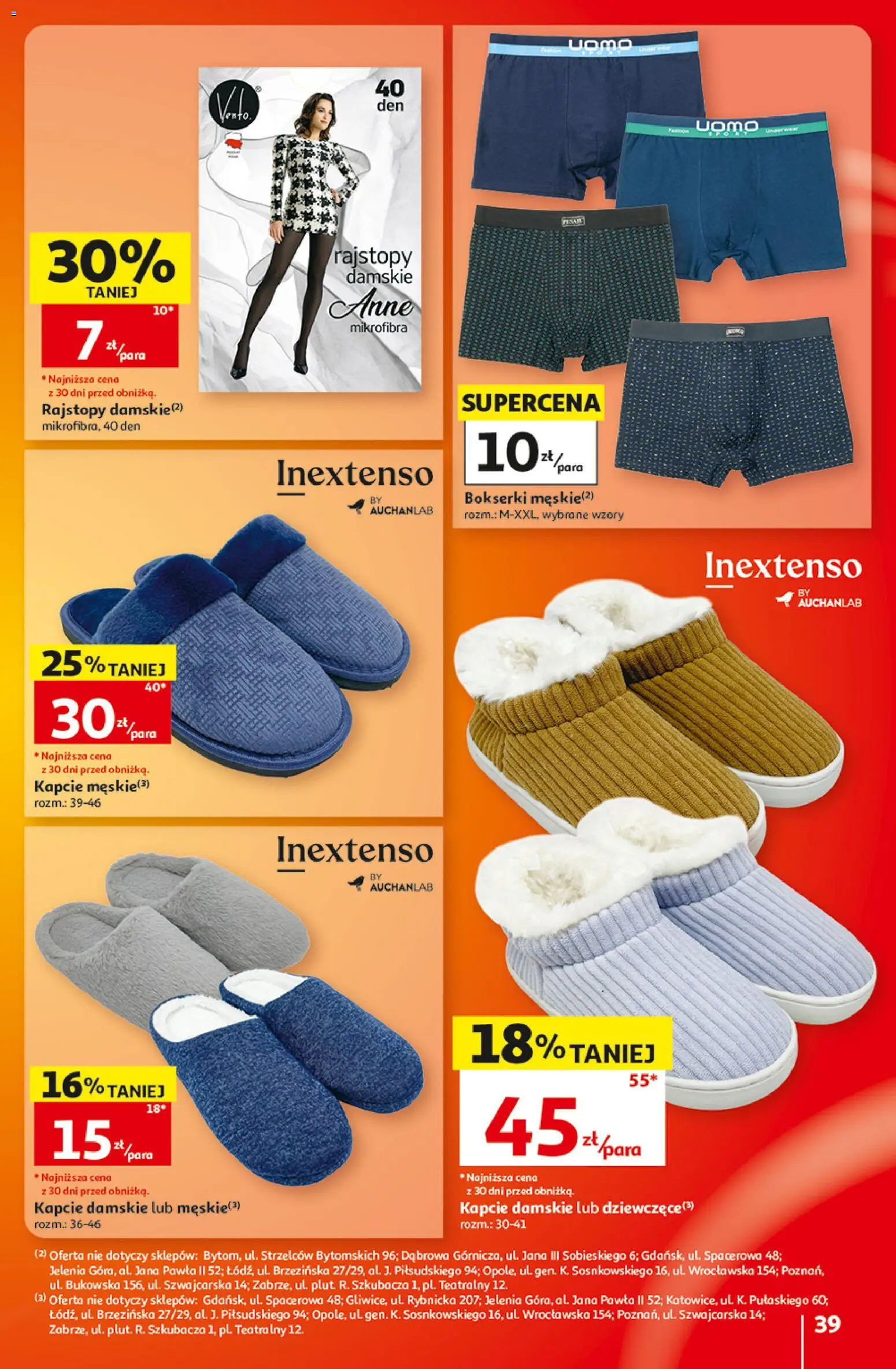 Auchan gazetka - Hipermarket od 22.10.2026 | Strona: 39 | Produkty: Bokserki, Kapcie, Rajstopy